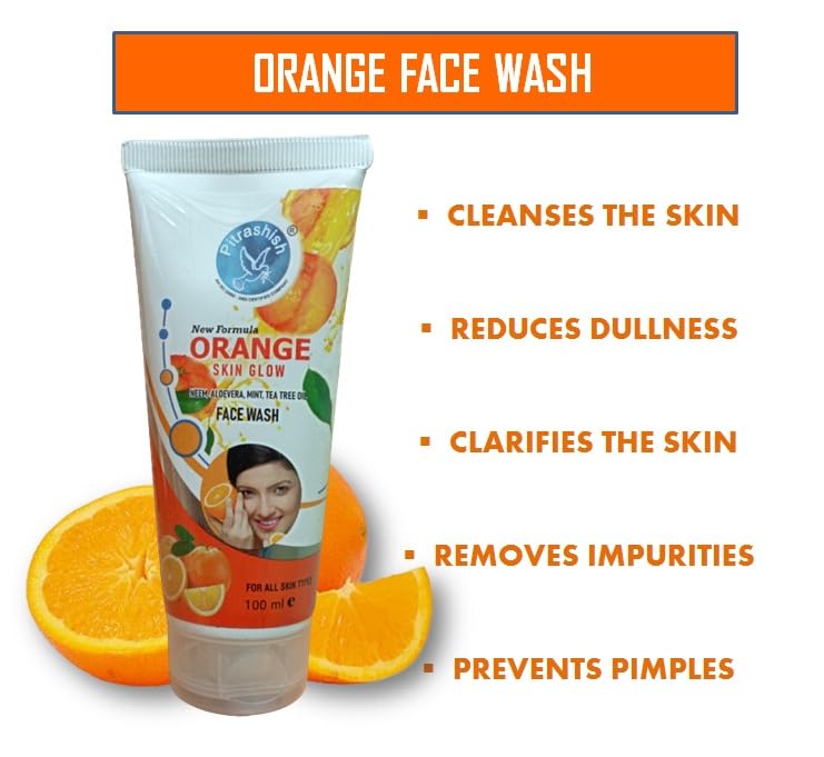 Pitrashish Orange Face Wash for Acne & Oily Skin - 100ml | Natural Cleanser with Vitamin C for Brightening & Hydration | Perfect for Daily Skincare Routine & Travel