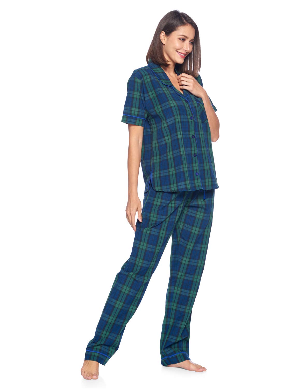 Ashford & Brooks Women's Plaid Woven Pajama Set - Soft Button-Down Sleepwear & Loungewear 2-Piece PJ Set for Cozy Nights & Relaxing at Home