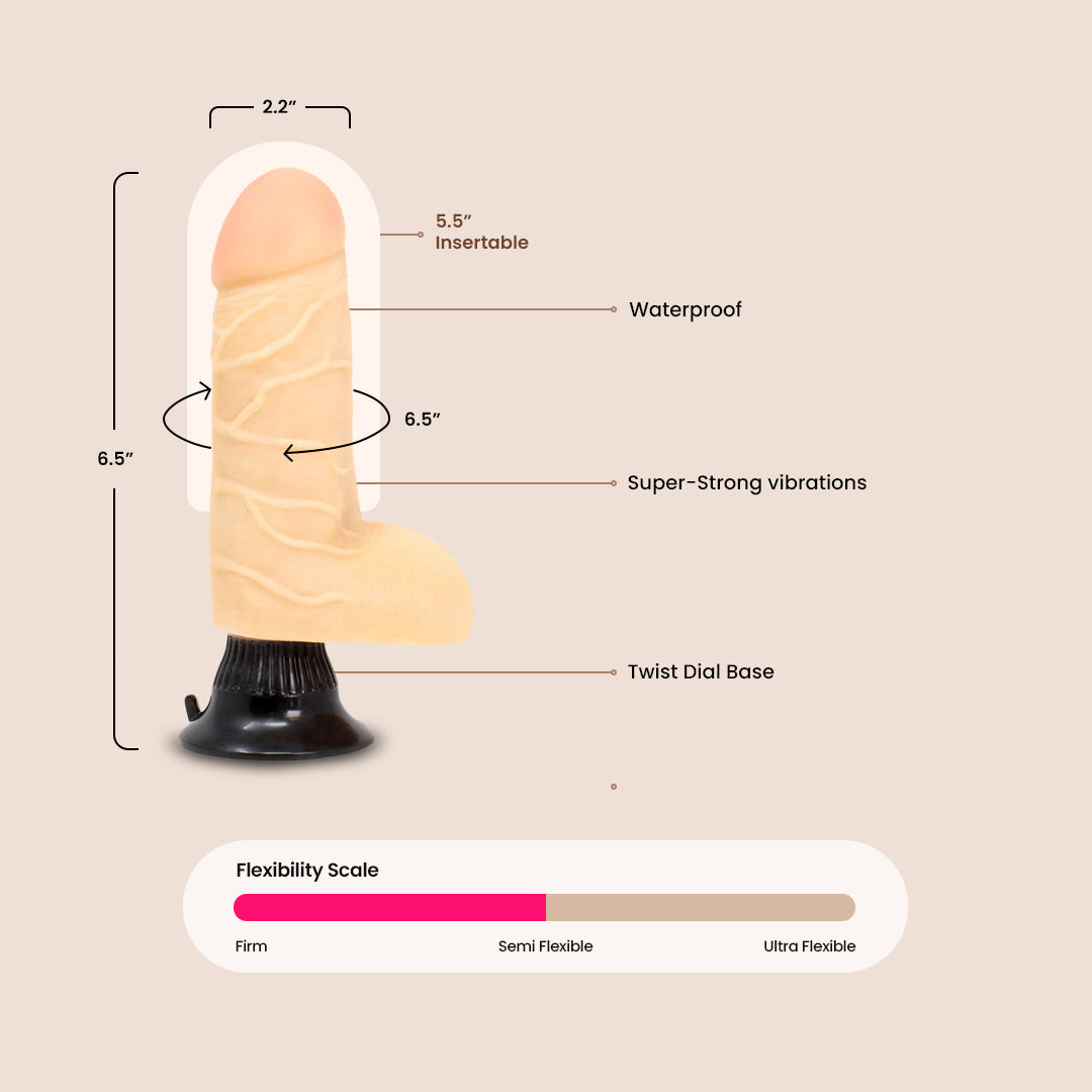 Real Feel Deluxe No. 2 - 6.5 Inch Realistic Vibrating Dildo with Strong Suction Cup Base for Hands-Free Play | Perfect for Solo, Couples & Shower Use