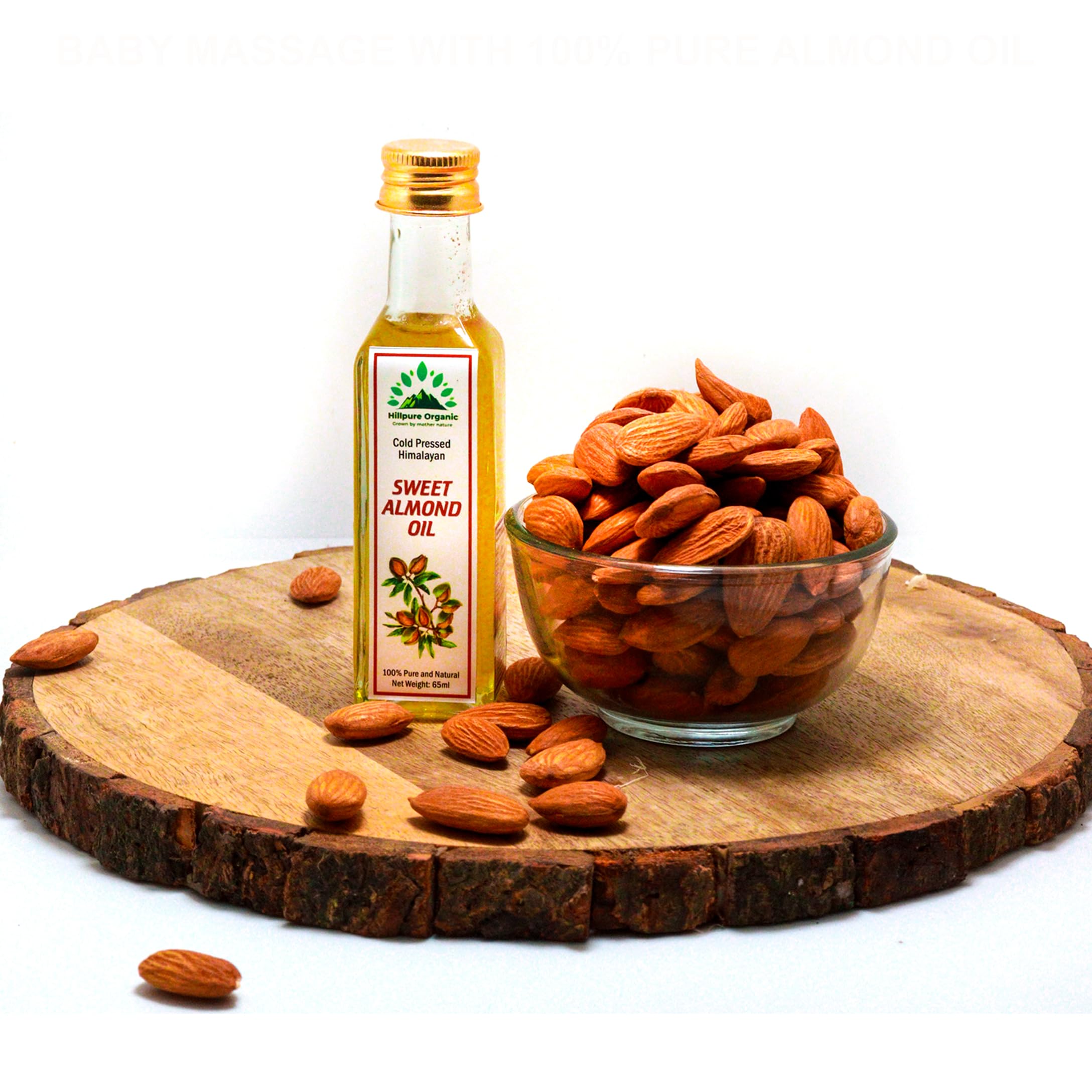 Organic Cold Pressed Himalayan Sweet Almond Oil - 100% Pure Natural Badam Tel for Skin, Hair & Body - Rich in Vitamin E - 65ml Glass Bottle - Perfect for Massage, Cooking & DIY Beauty Recipes