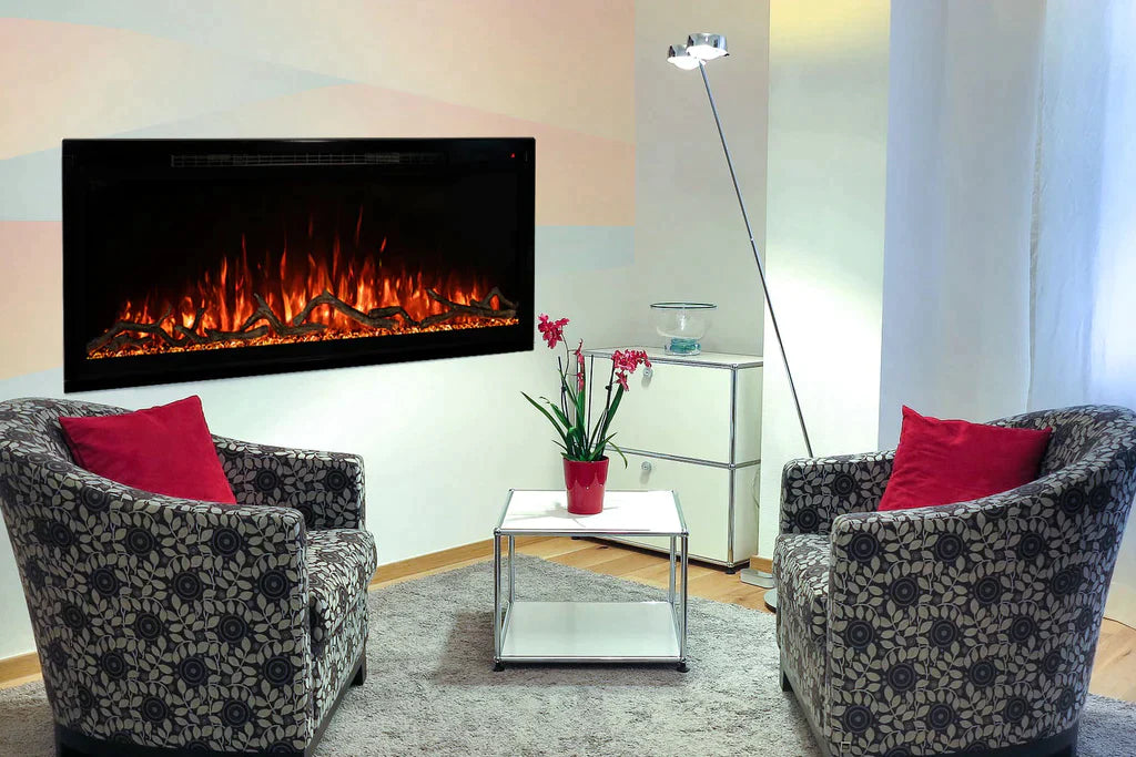 Modern Flames Spectrum Slimline 100 Wall Mount & Recessed Electric Fireplace - SPS 100B - Ultra-Thin Design for Living Room, Bedroom & Office Heating Solution