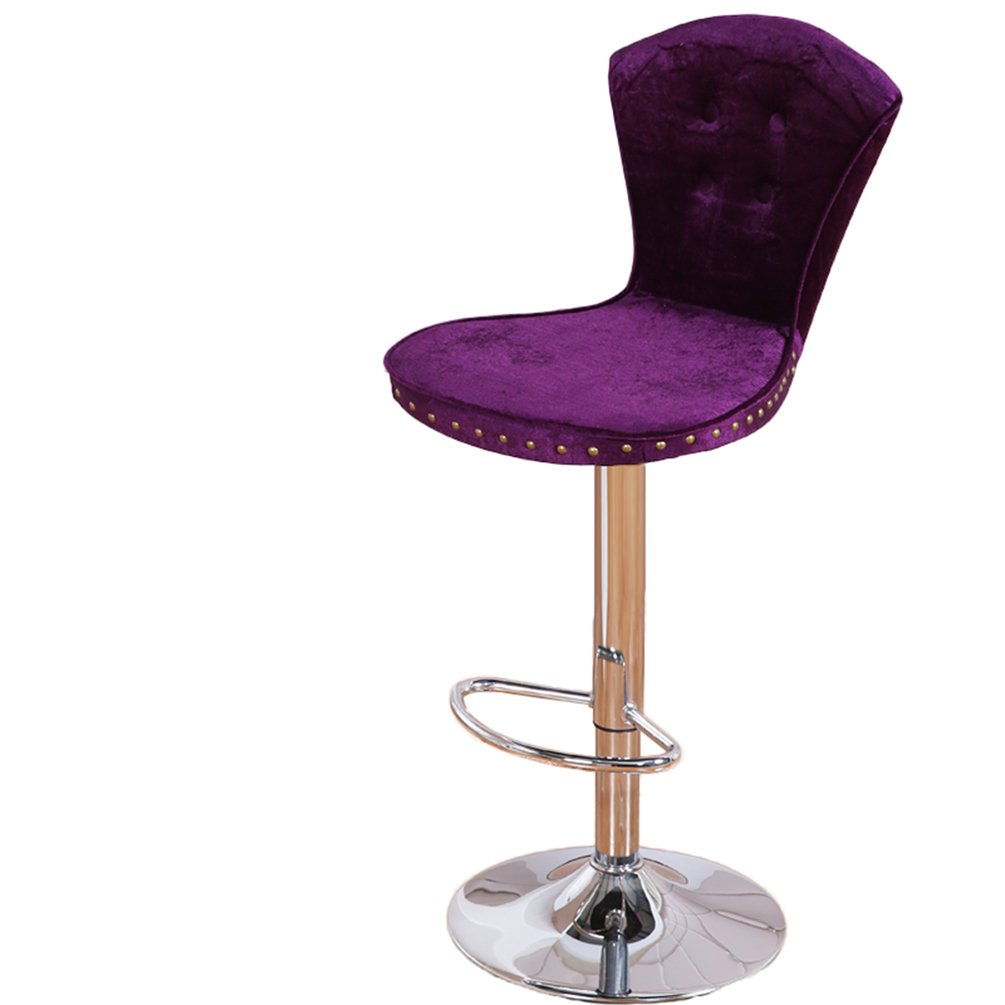 Vintage Retro Lift Bar Stool - Adjustable Height 60-80cm, Swivel Dining Chair with Backrest for Home Kitchen, Cafe & Reception Counter - Purple Barstool for Casual Dining & Commercial Use