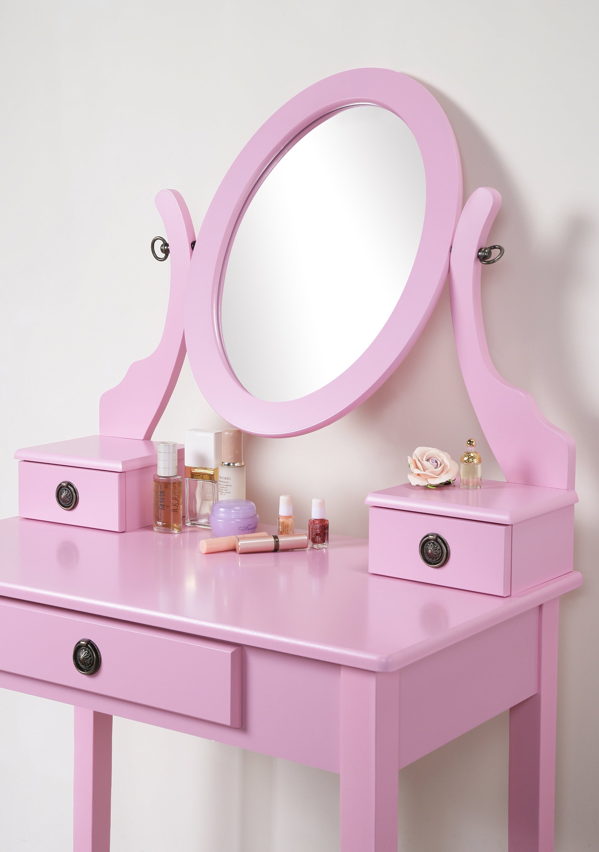 Roundhill Furniture Moniya Wood Makeup Vanity Table with Stool Set - Elegant Dressing Table for Bedroom, Bathroom & Salon Use
