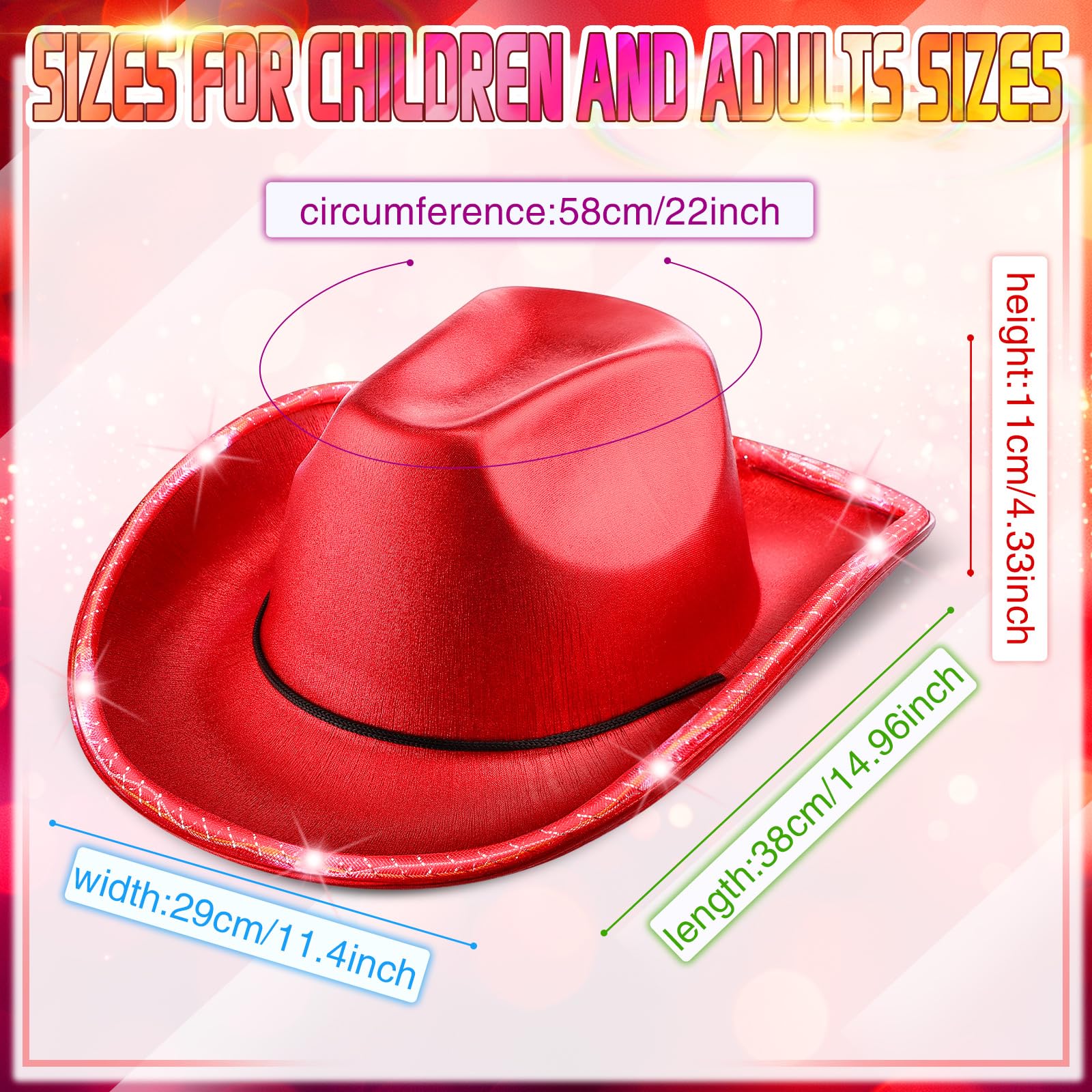 LED Cowboy Hat - 10 Pcs Flashing Cowgirl Hats for Western Party & Role Play