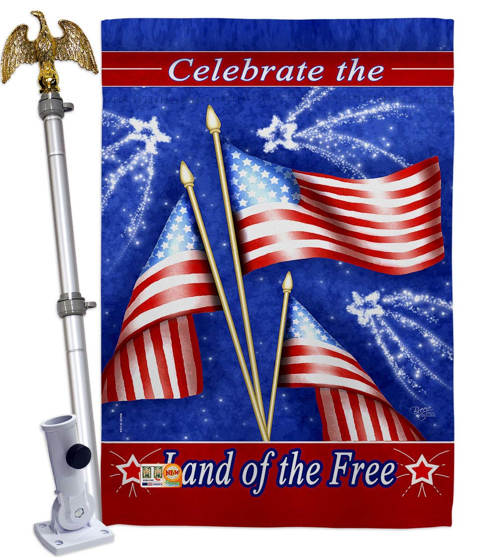Americana 4th of July House Flag Set - 28x40in w/Flagpole - Patriotic Outdoor Decor