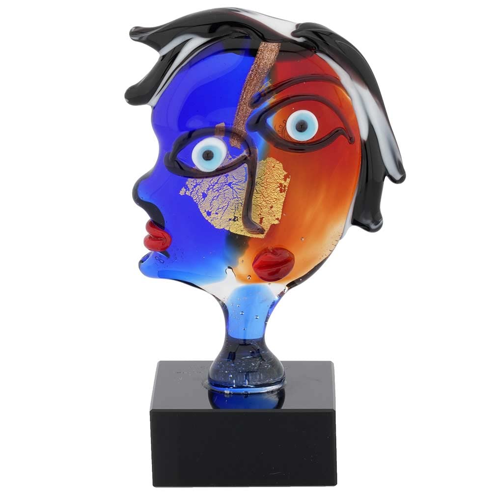 GlassOfVenice Authentic Murano Glass Picasso Woman Head Sculpture - Small Handmade Italian Art Piece for Home Decor & Gift Giving