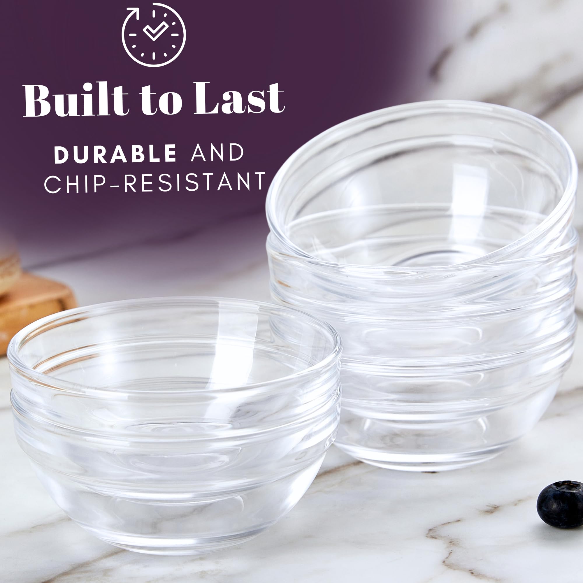 4 oz Small Glass Prep Bowls for Cooking & Baking - Microwave & Dishwasher Safe Glass Ramekins - Perfect for Meal Prep, Spice Mixing & Ingredient Organization (Pack of 6)