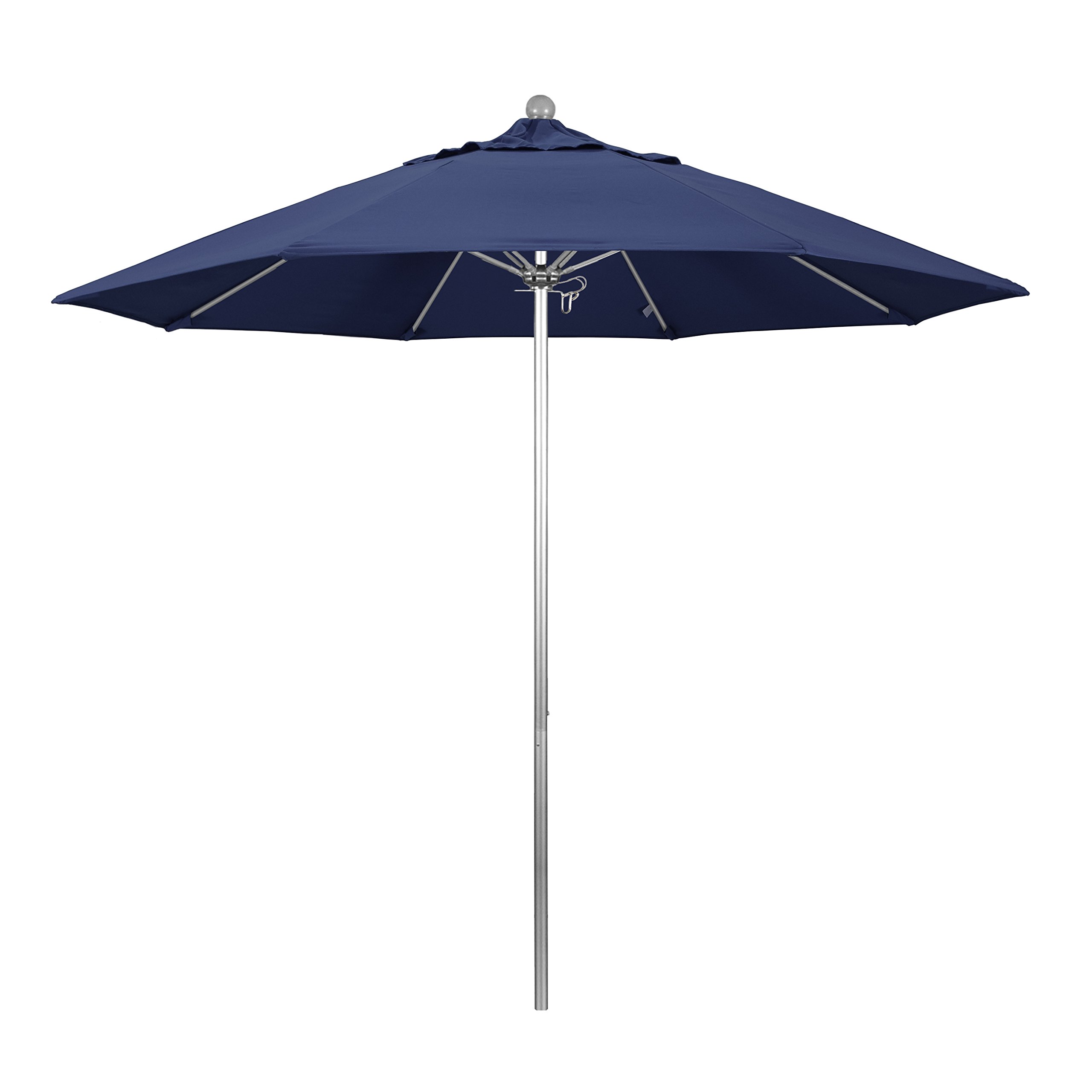 California Umbrella 9' Round Outdoor Patio Umbrella with Aluminum/Fiberglass Frame - Push Button Open, Silver Pole & Durable Olefin Fabric - Perfect for Poolside, Backyard, Garden, and Restaurant Use