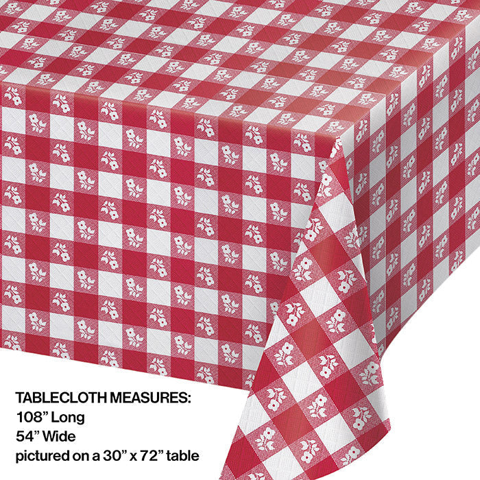 12-Piece Bulk Red Gingham Plastic Table Covers 54