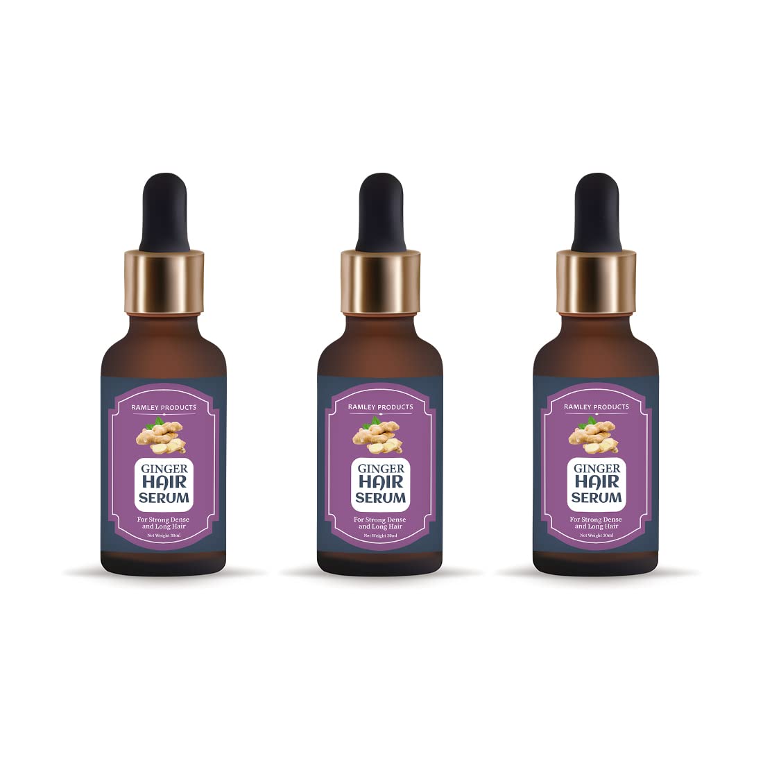 Ramley Ginger Hair Growth Serum for Men & Women - Natural Ginger Essential Oil Treatment for Thinning Hair & Hair Loss Prevention - 30ml (3-Pack) | Promotes Healthy Scalp & Stronger Hair Growth for Daily Hair Care Routine
