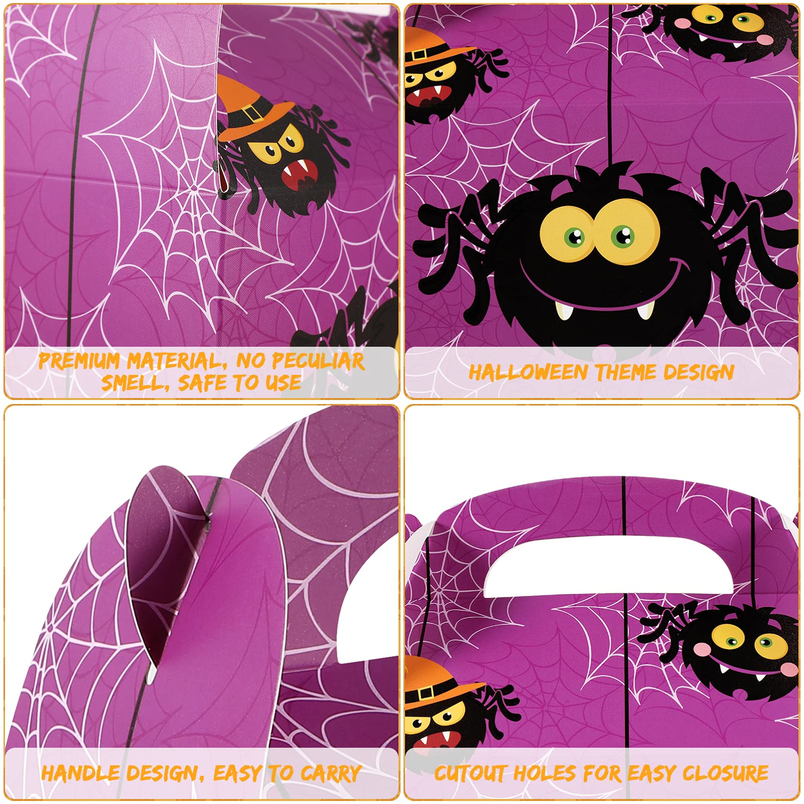24pcs Halloween Treat Boxes with Handles - Cabilock Cardboard Candy Cookie Goodie Boxes for Party Favors | Holiday Festival Supplies for Trick-or-Treating, Classroom Treats & Halloween Party Decorations