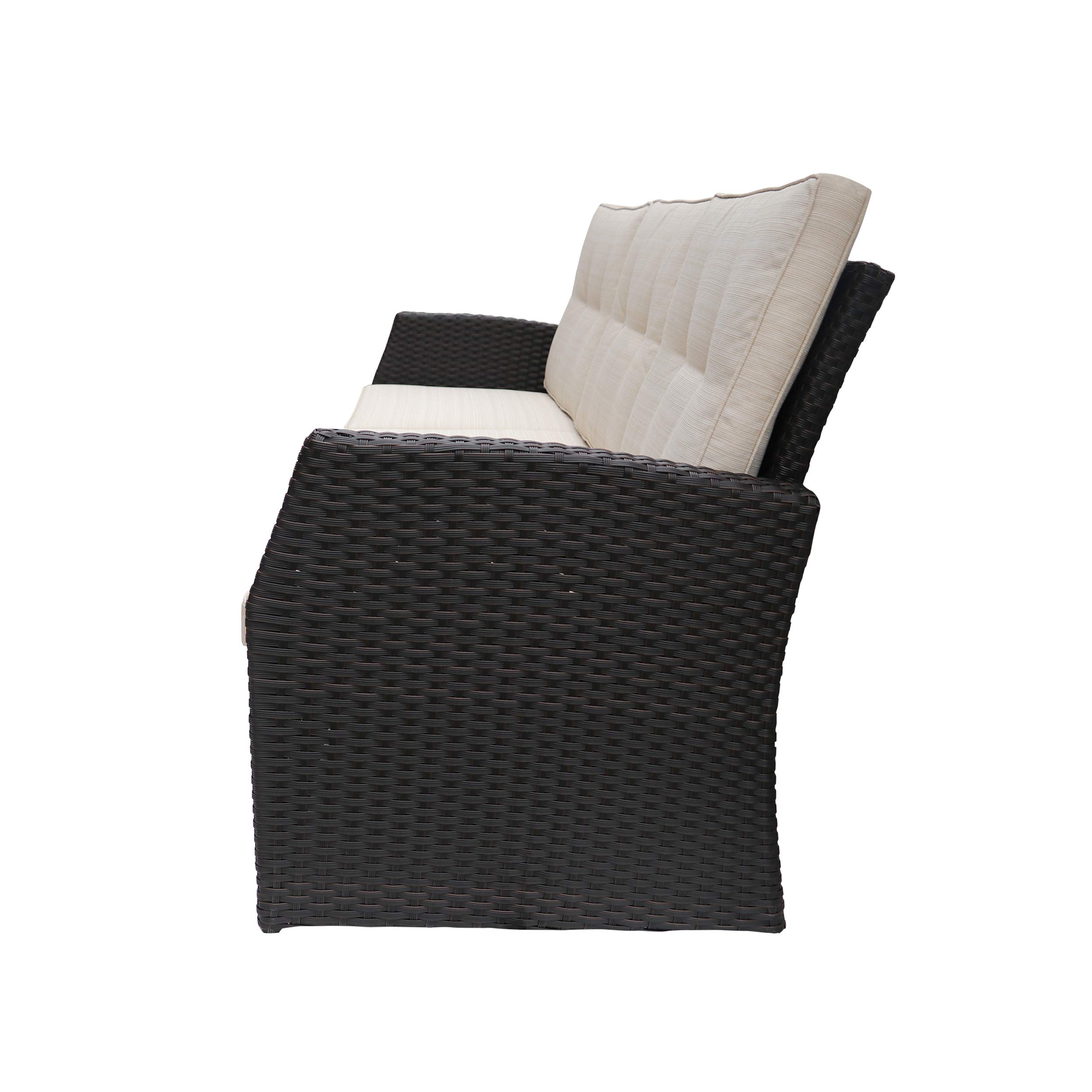 Christopher Knight Home Amigo Outdoor 3-Seater Wicker Sofa Set - Dark Brown Rattan Patio Furniture with Beige Weather-Resistant Cushions | Perfect for Garden, Poolside & Backyard Relaxation