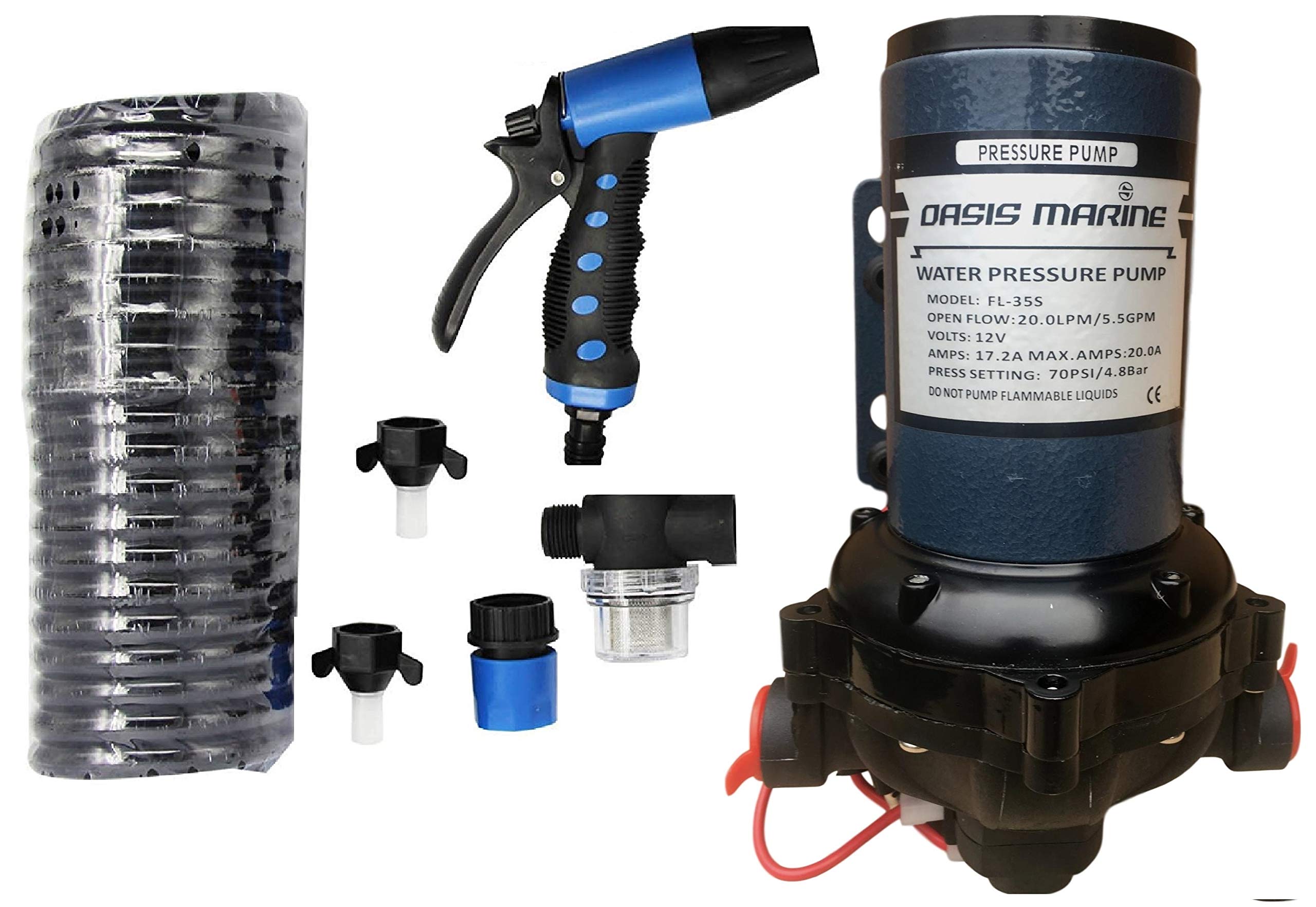 OASIS MARINE 12V Washdown Deck Wash Pump Kit - 70 PSI, 5.5 GPM, 20 LPM - Perfect for Caravan, RV, Boat, Marine & Yacht Cleaning & Maintenance