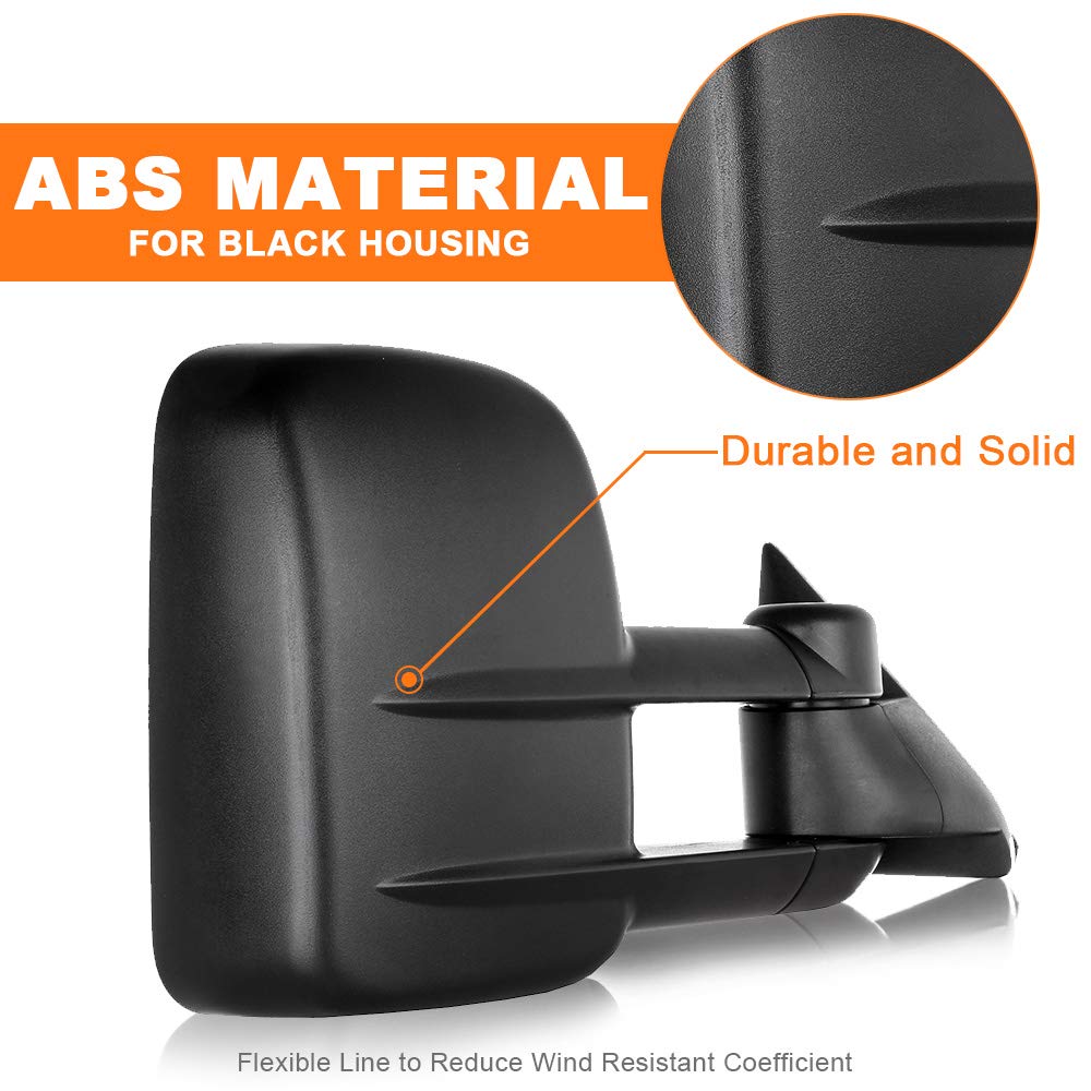 ROADFAR Manual Towing Mirrors for 1988-2001 Chevy C3500 & 1992-1999 GMC Suburban - Left & Right Side Non-Heated Tow Mirrors Without Turn Signal | Perfect for Towing Trailers, Boats & Campers