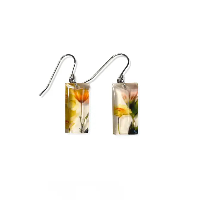 Black Drop Designs Small Rectangular Bouquet Earrings - Elegant Floral Dangle Earrings for Women, Perfect for Weddings, Parties & Everyday Wear