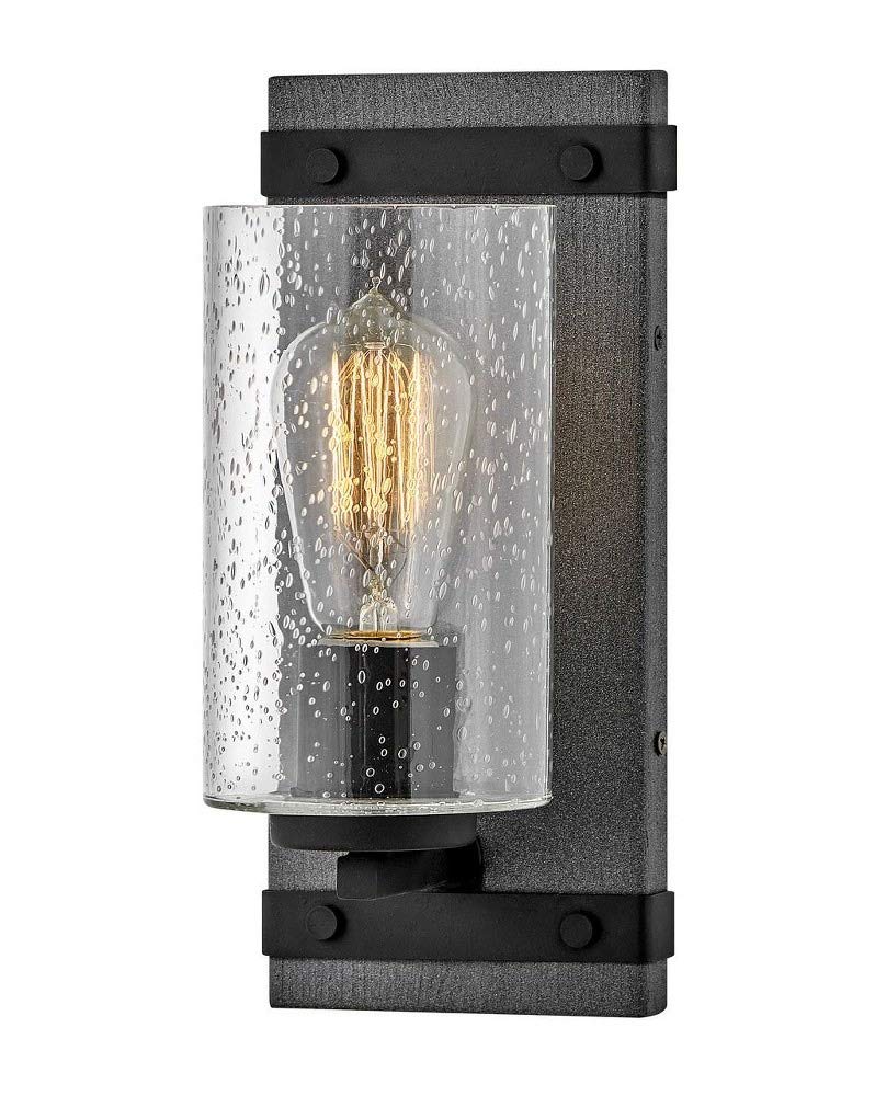 Hinkley Sawyer One Light Bathroom Vanity Wall Sconce - Clear Seedy Glass & Aged Zinc Finish for Modern Bathroom Lighting | Perfect for Vanity Mirror, Powder Room, and Spa Decor