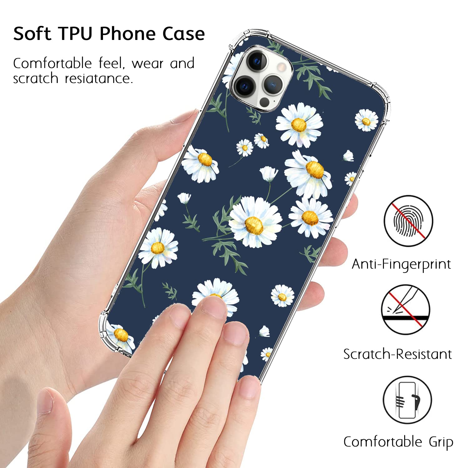 **Aesthetic Daisies Blue Phone Case for iPhone 11 Pro Max - Trendy White Flowers TPU Bumper Cover for Women & Men - Perfect for Everyday Use, Travel & Gifts**