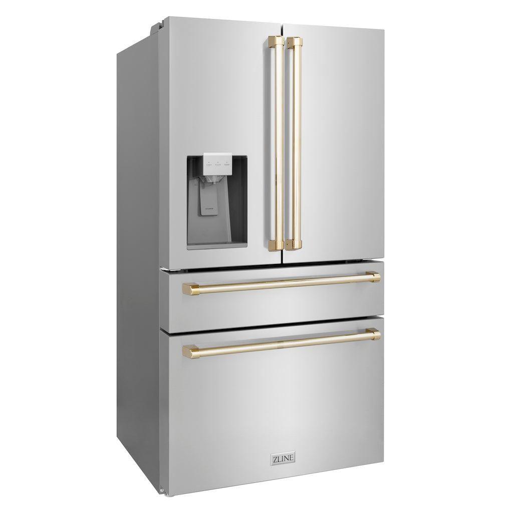 ZLINE Autograph Edition 48-inch Stainless Steel Kitchen Package - Dual Fuel Range, Range Hood, Dishwasher & Refrigerator with External Water Dispenser & Polished Gold Accents | Luxury Kitchen Appliances for Modern Homes & Professional Chefs
