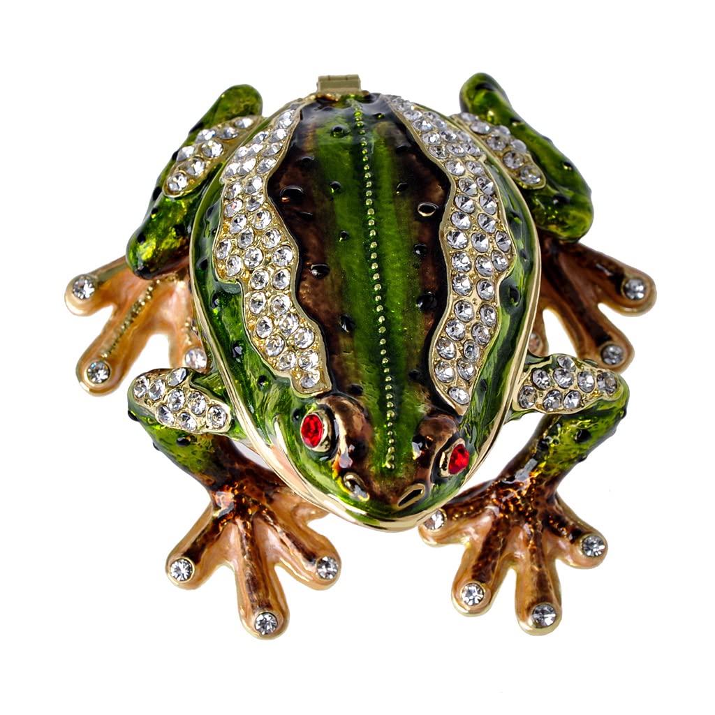 Golden Crystal Enameled Hand-Painted Frog Jewelry Box with Hinged Lid - Elegant Home Décor & Unique Gift for Animal Lovers - Perfect for Jewelry Storage, Home Display, and Special Occasion Gifts