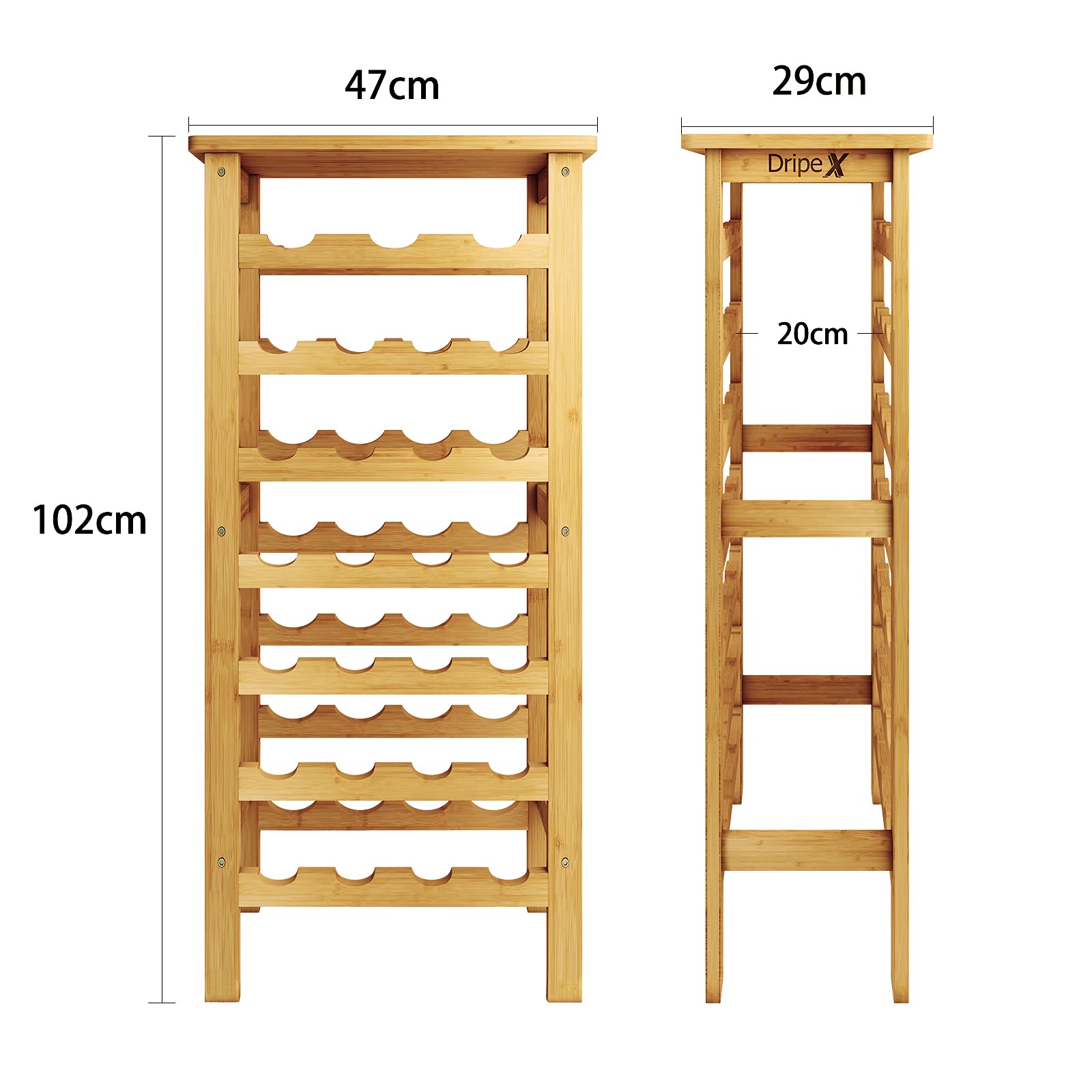 Dripex 7-Tier Bamboo Wine Rack - Free Standing Wine Holder for 27 Bottles, Kitchen & Home Storage Shelf with Table Top (47 x 29 x 102cm) - Perfect for Dining Room, Bar, Pantry & Wine Cellar Organization