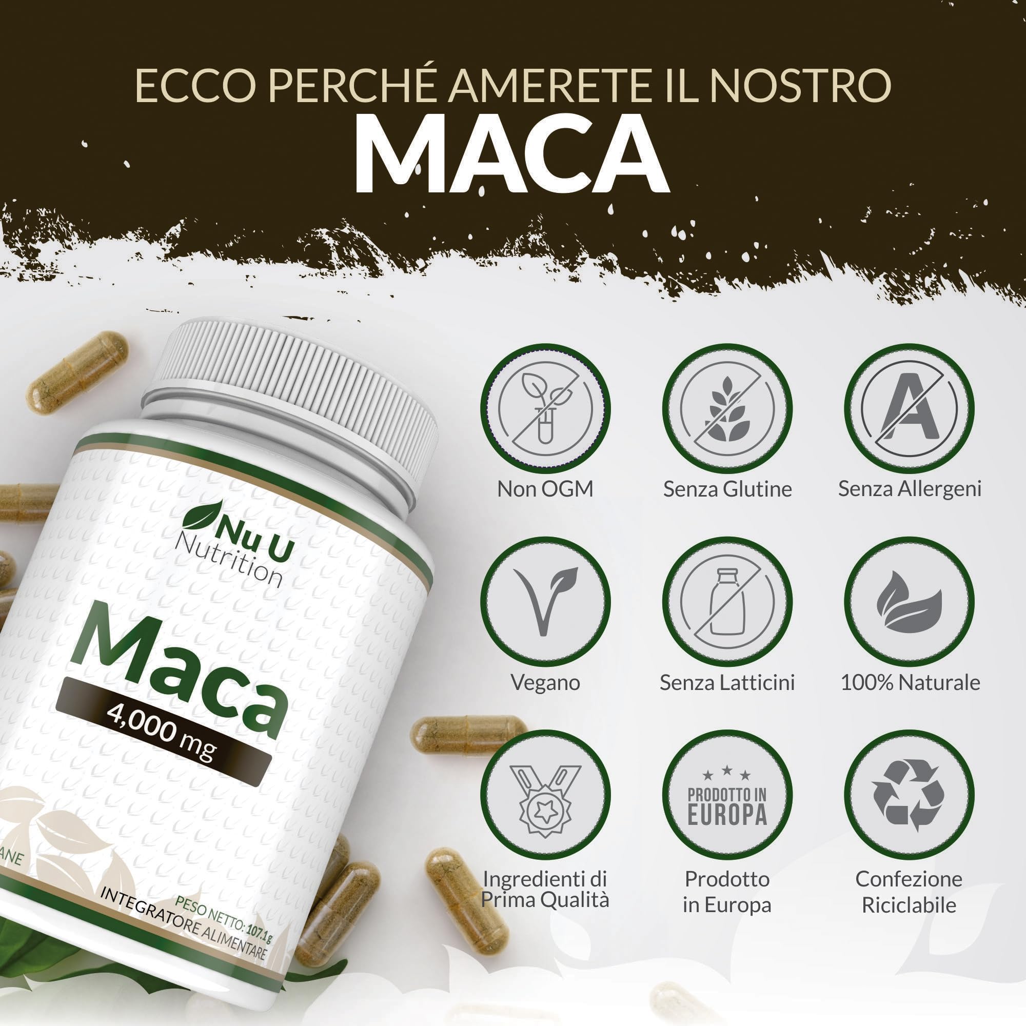 Black Peruvian Maca Root 4000mg - 180 Vegan Capsules (6-Month Supply) - 130mg Andean Maca per Capsule - Energy & Vitality Supplement for Men & Women - Nu U Nutrition - Boost Stamina, Libido & Overall Wellness