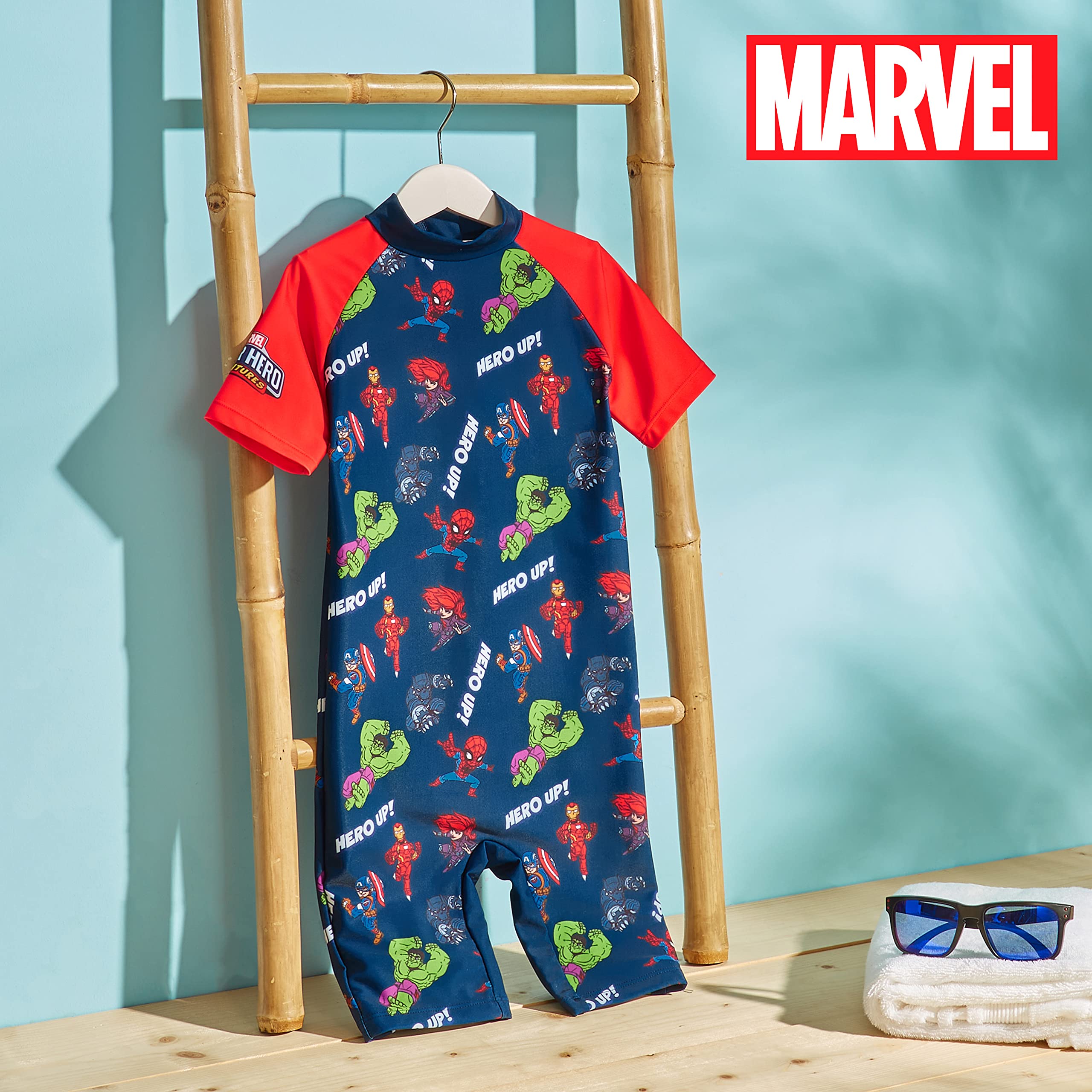 Marvel Kids Rash Guard Swimsuit - Full Body UV Protection Swimwear for Boys & Girls - Perfect for Beach, Pool & Summer Vacation Activities