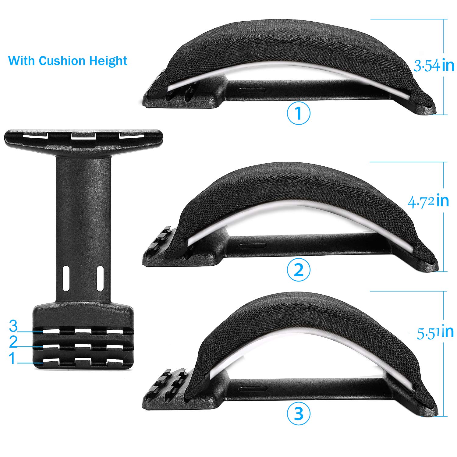 Premium Multi-Level Back Stretching Device with Memory Foam Cushion - Adjustable Lumbar Support Stretcher for Back Pain Relief, Magnetic Therapy Massager for Muscle Relaxation (White/Black) - Perfect for Office, Home & Post-Workout Recovery