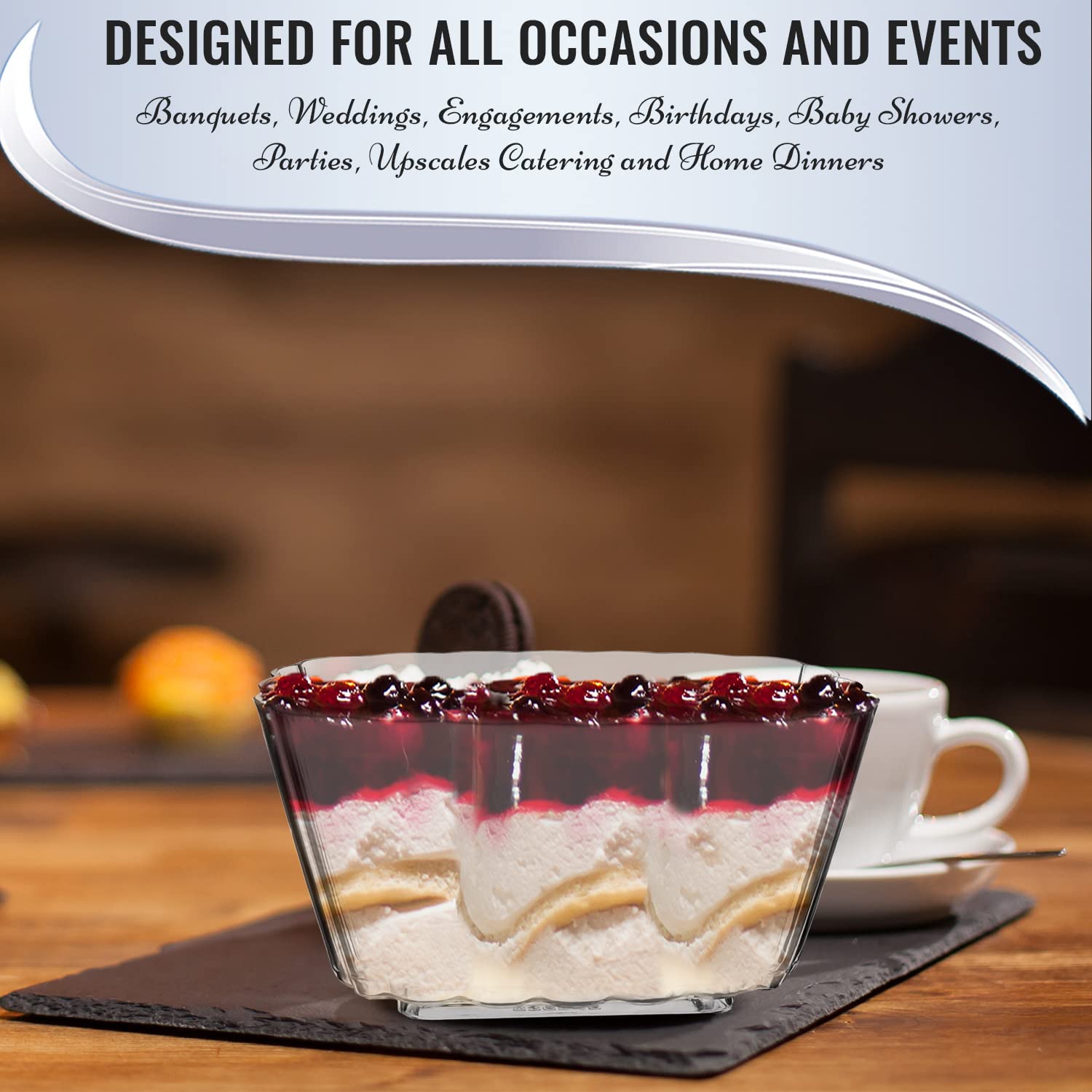 Disposable Clear Plastic Cups 5.5 oz - Bulk Ice Cream Bowls & Dessert Containers for Yogurt, Fruit, Cheesecake, Pudding - 288 Pack Party Supplies for Weddings, Birthdays & Events - Perfect for Catering, Picnics & Outdoor Gatherings
