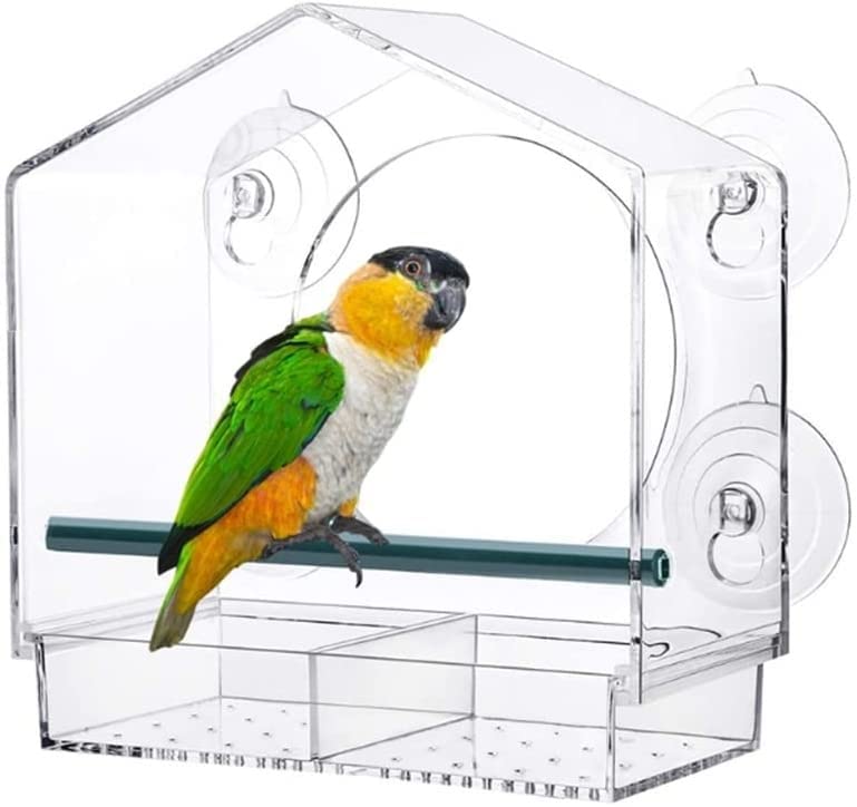Jiaanu Clear Acrylic Window Bird Feeder with Strong Suction Cups - Outdoor Seed Tray for Finches & Small Birds - Safe Eco-Friendly Bird Watching Accessory for Garden, Patio & Backyard