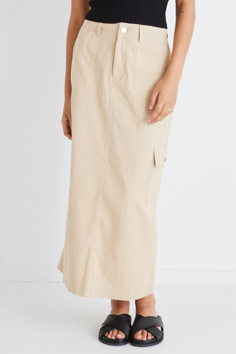 Frank Stone Cotton Utility Midi Skirt for Women - Comfortable Stretch A-Line Skirt with Pockets - Perfect for Casual Wear, Office, Travel & Outdoor Activities