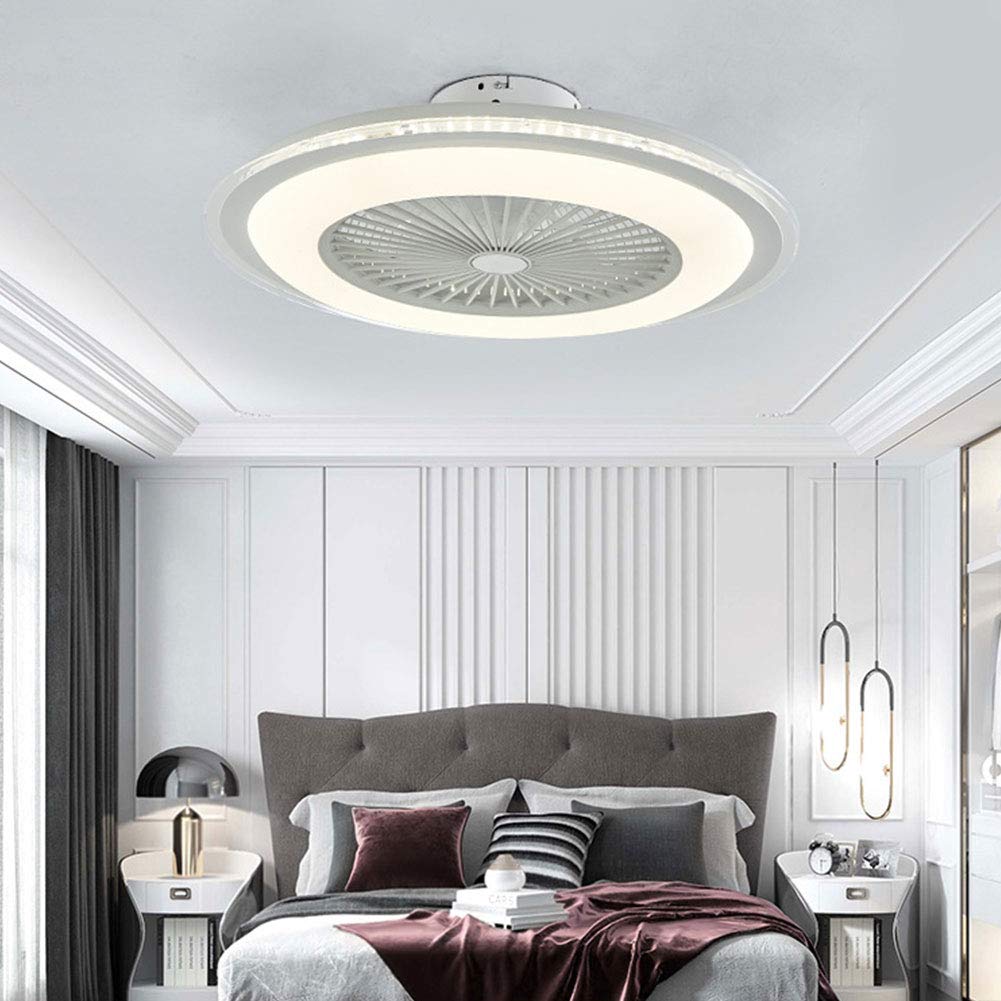 OUKANING 23 Inch White LED Ceiling Fan with Remote Control - Dimmable Light & Adjustable Wind Speed, Modern Chandelier for Bedroom, Living Room & Dining Room Lighting