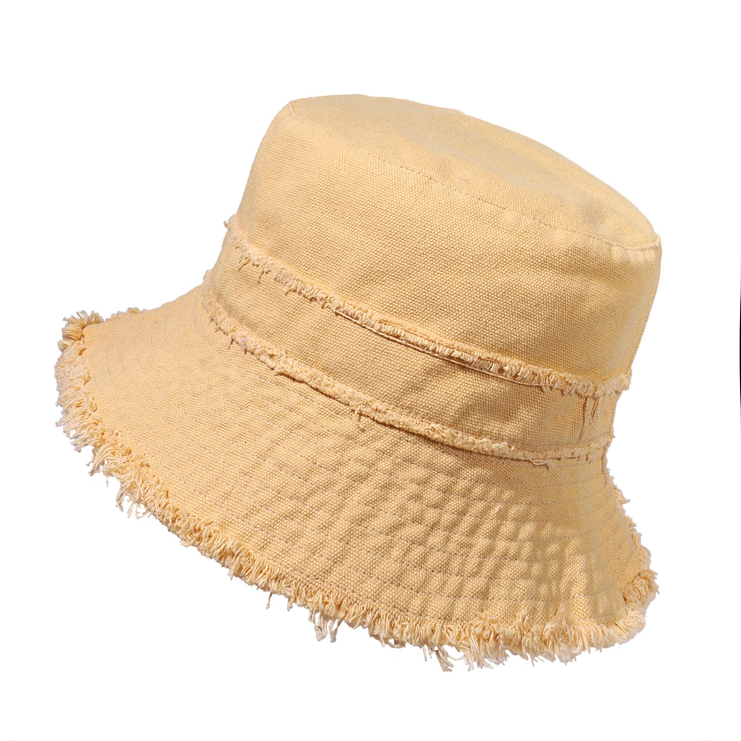 Stylish Frayed Bucket Hats for Women - Breathable Cotton Wide Brim Sun Hat with Foldable Design - Perfect for Beach, Summer Outdoor Activities & Travel