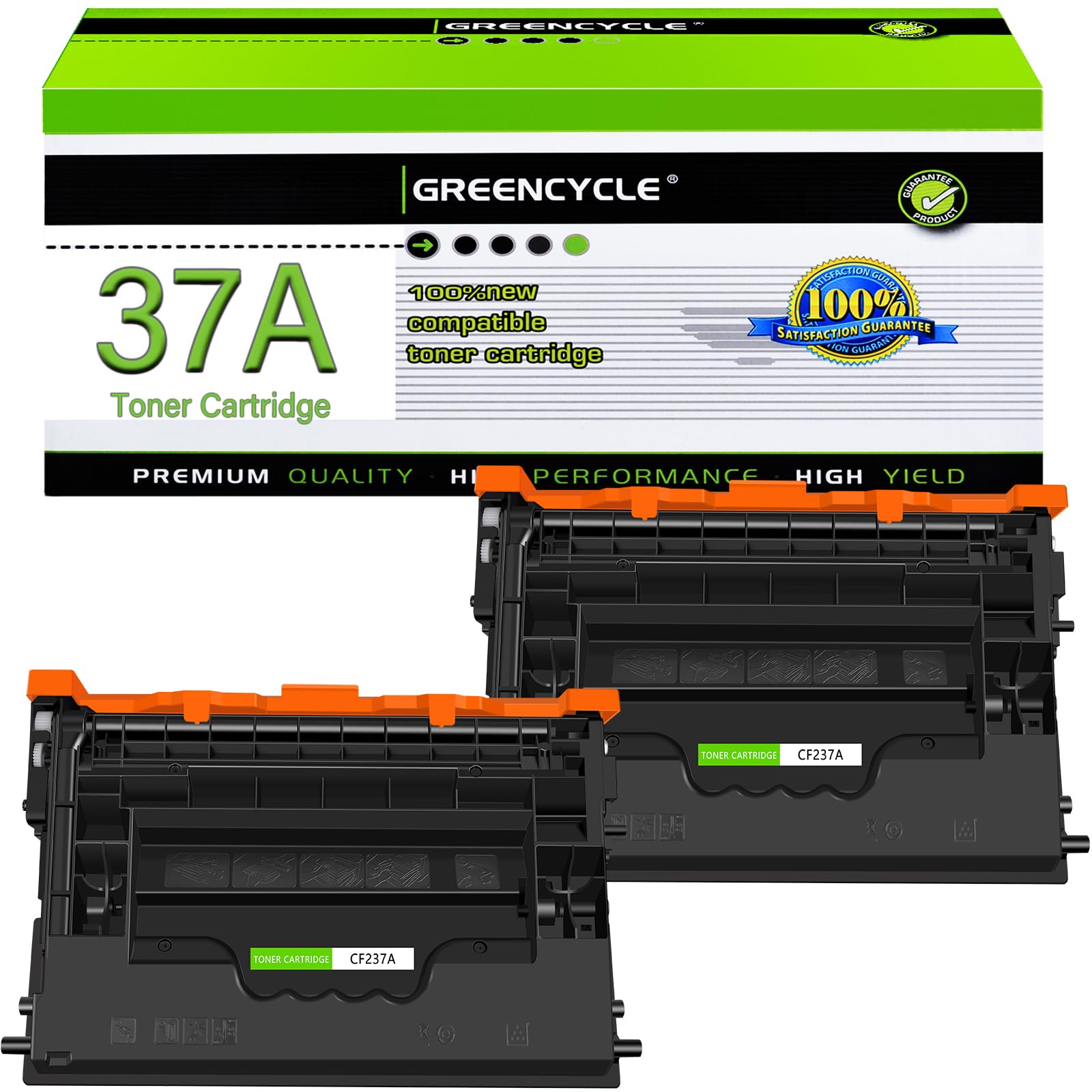 Greencycle Compatible Toner Cartridge Replacement for HP 37A CF237A 37X - Works with HP Enterprise M607n M607dn M608n M608dn M608x M609 M609x MFP M631 M632 M631h M633fh Printers (Black, 2-Pack) - Ideal for Office Printing & High Volume Documents