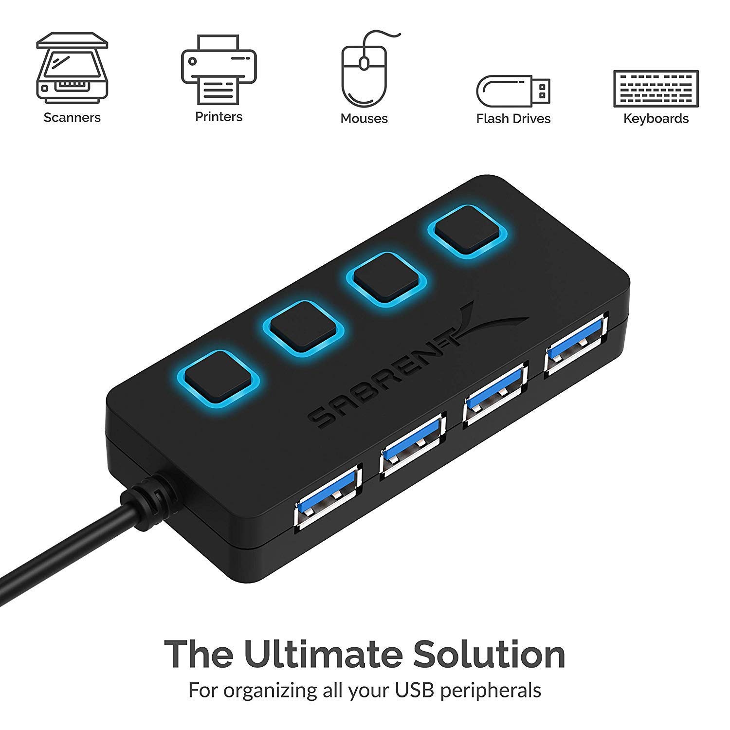 Sabrent 4-Port USB 3.0 Hub with [3-Pack] 22AWG Premium 3ft USB-C to USB-A 3.0 Fast Charging & Data Sync Cables for Laptop, PC, MacBook, Phone - Perfect for Home Office, Gaming & Travel Accessories