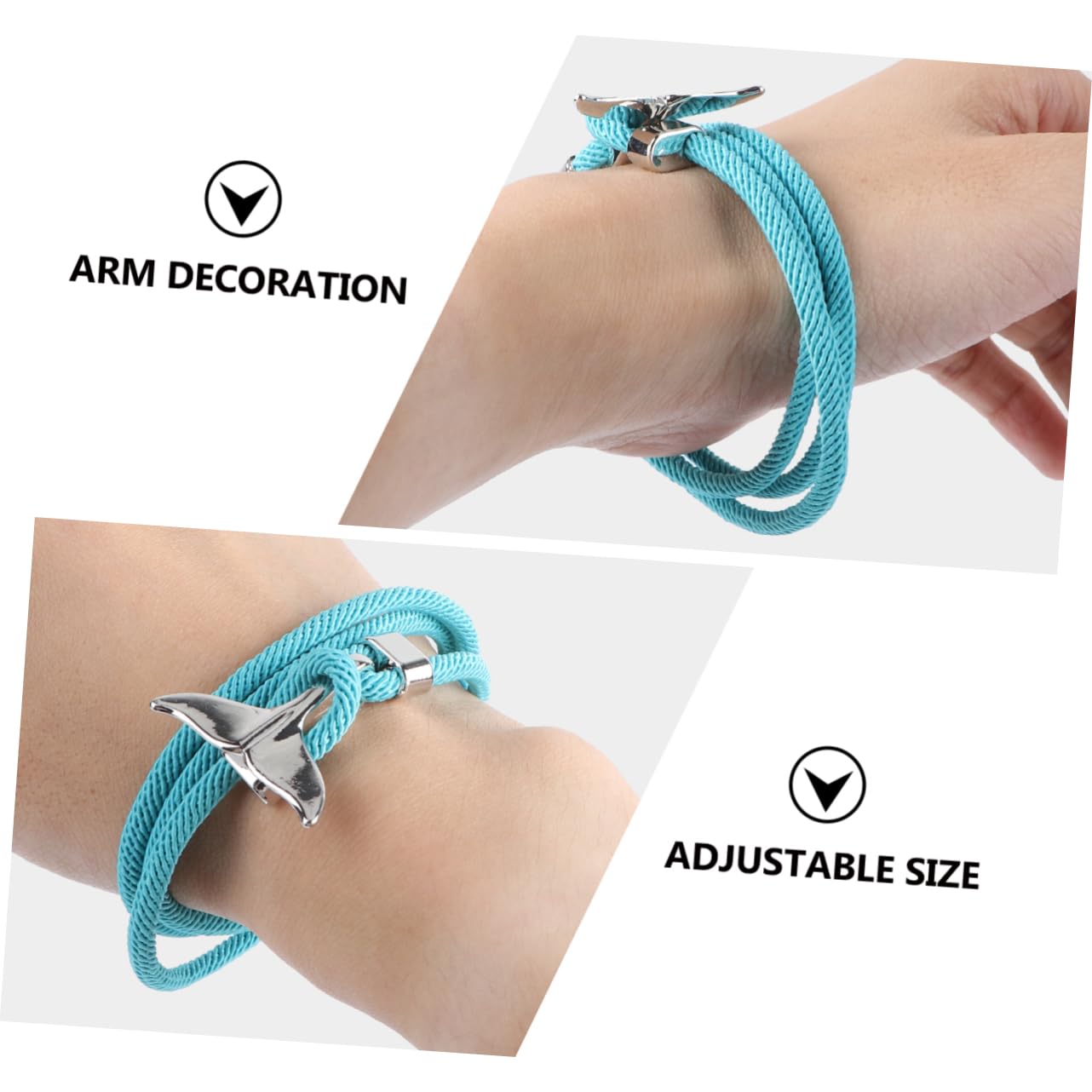 Whale Tail Bracelet Set of 2 - Nautical Rope Bracelets with Mermaid Tail Charm, Silicone Marine Bracelets for Women, Simple Boho Style Bangle - Perfect for Beach Vacation, Summer Accessories, and Ocean Lover Gifts