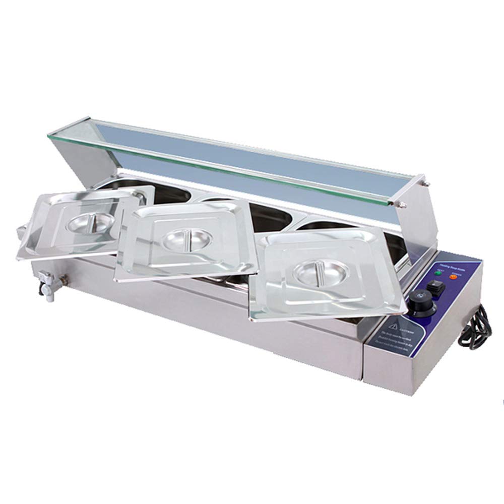 Commercial 110V Bain Marie Buffet Steam Table - 3 Pot Single-Row Food Warmer with Glass Shield for Restaurants, Catering & Buffets - Perfect for Keeping Dishes Warm at Events, Parties & Food Service Stations