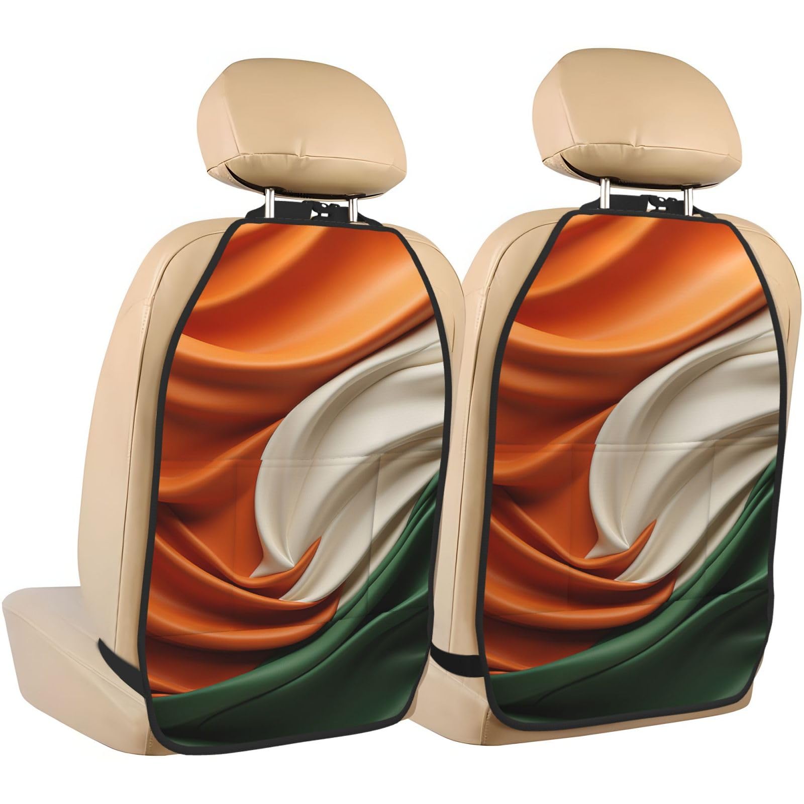 VTCTOASY Kick Mat Back Seat Protector for Car - 2 Pack Extra Large Waterproof Seat Cover with 3 Storage Pockets | Universal Fit for Trucks, SUVs, Sedans | Irish Flag Design | Perfect for Road Trips, Family Travel & Pet Protection