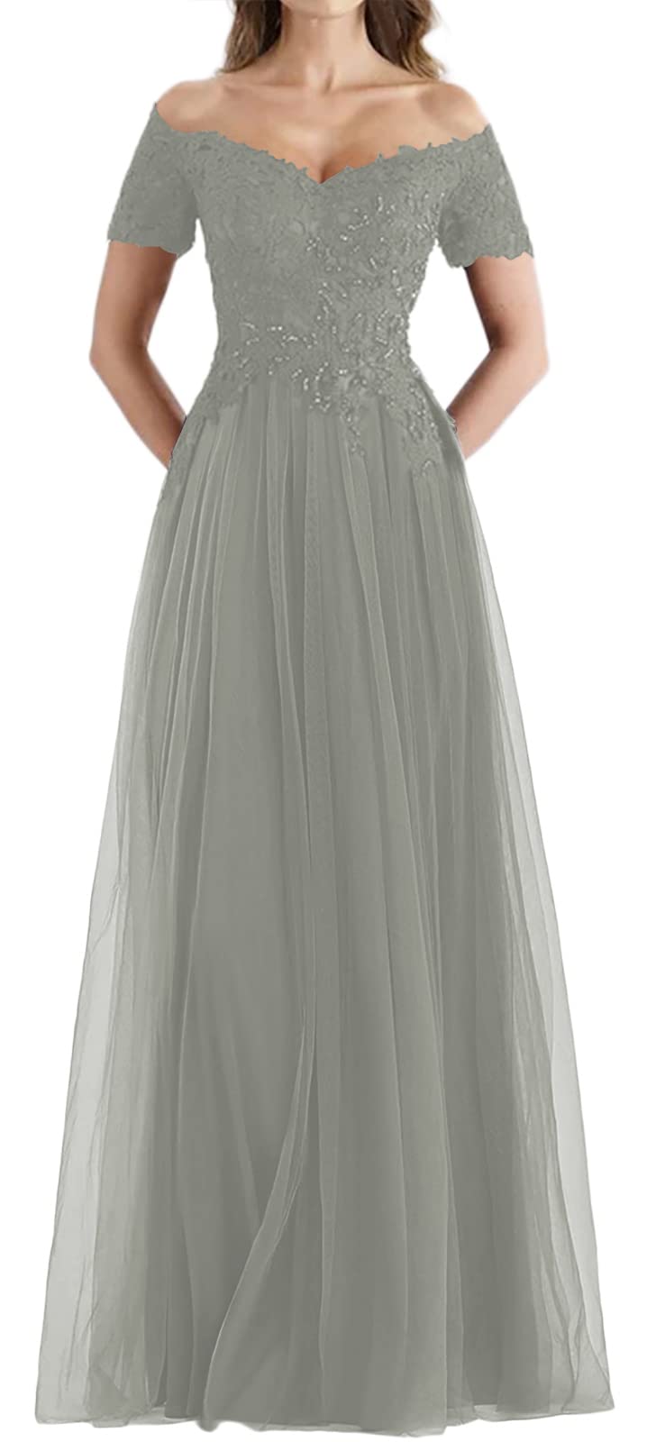 Elegant Mother of The Bride Dresses with Lace Sleeves - Women's Formal Tulle Evening Gowns for Wedding Guest & Special Occasions | Perfect for Church Ceremonies, Receptions & Black Tie Events