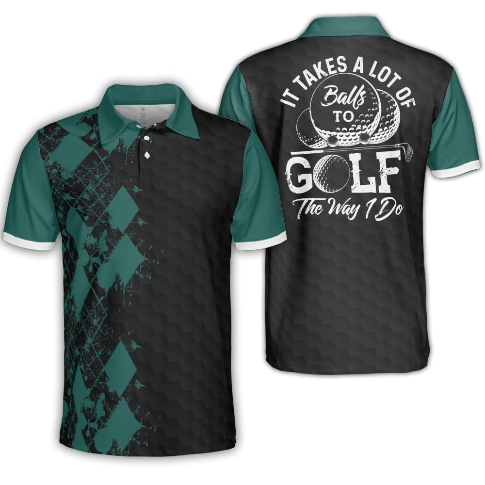 Polomore Men's Argyle Golf Shirt - Funny & Crazy Golf Polo for Men | Comfortable Performance Golf Shirt for Casual Wear & Golf Course
