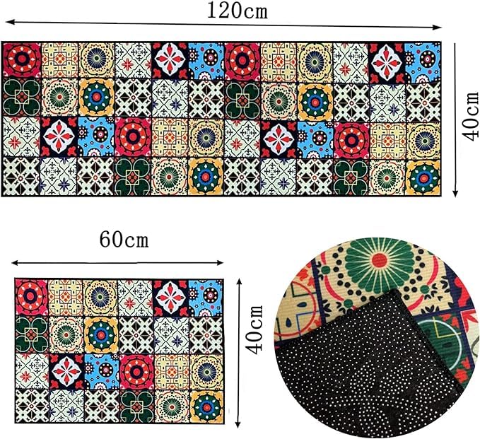 KRLZ Non-Slip Kitchen Rug Set - Washable, Durable Mats for Kitchen, Children's Room, Entrance & Outdoor Use (120x40cm, 60x40cm) - Perfect for Home, Office, and Patio