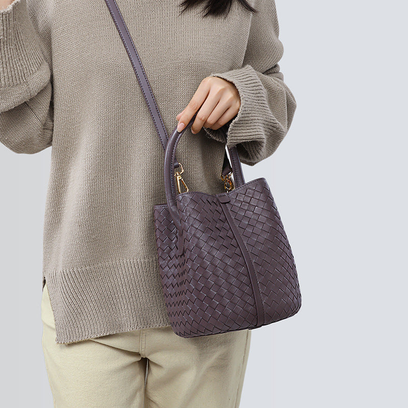 Handwoven Lambskin Bucket Bag for Women - Soft Leather Crossbody Purse with Adjustable Strap - Perfect for Travel, Shopping & Everyday Use