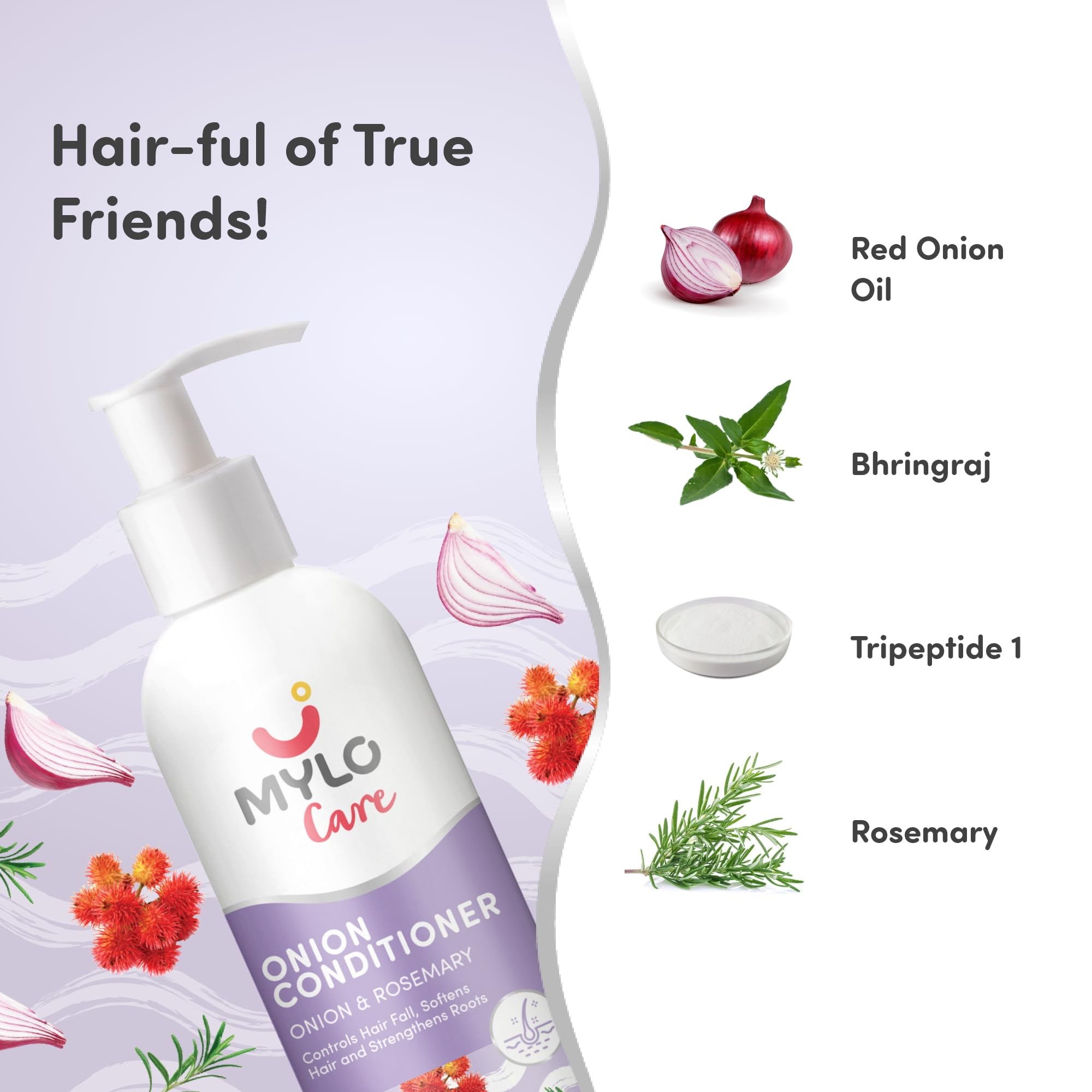 Mylo Care Anti Hair Fall Conditioner 200ml - Red Onion Oil, Bhringraj, Plant Keratin, Coconut & Almond Oil for Hair Growth & Strength | Sulfate-Free, Silicone-Free, Paraben-Free, Mineral Oil-Free Natural Hair Care | Perfect for Daily Use, Damaged Hair Repair & Scalp Nourishment