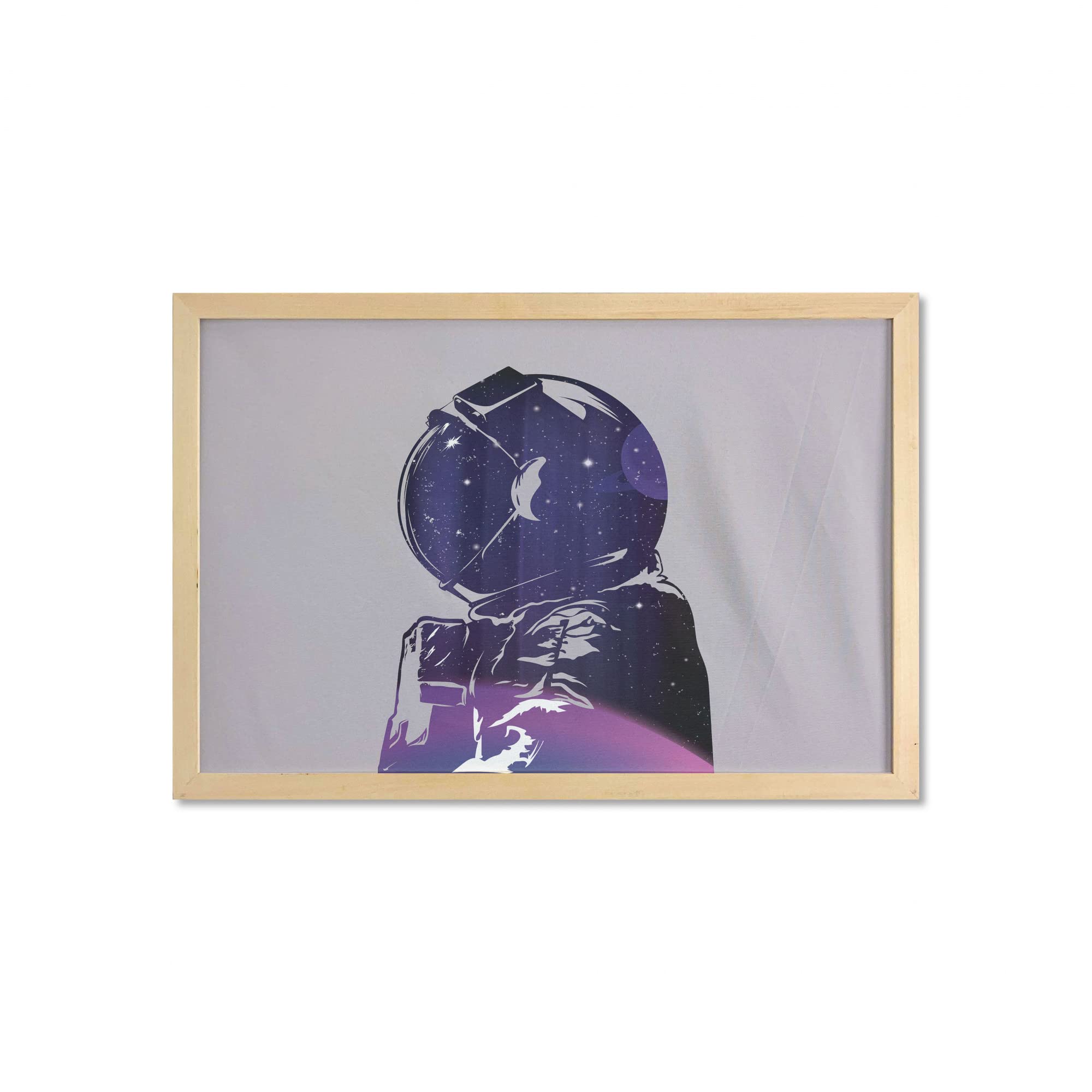 Ambesonne Outer Space Wall Art with Frame - Astronaut & Star Clusters Cosmic Design, Printed Fabric Poster for Bathroom, Living Room, Dorm Decor - 35