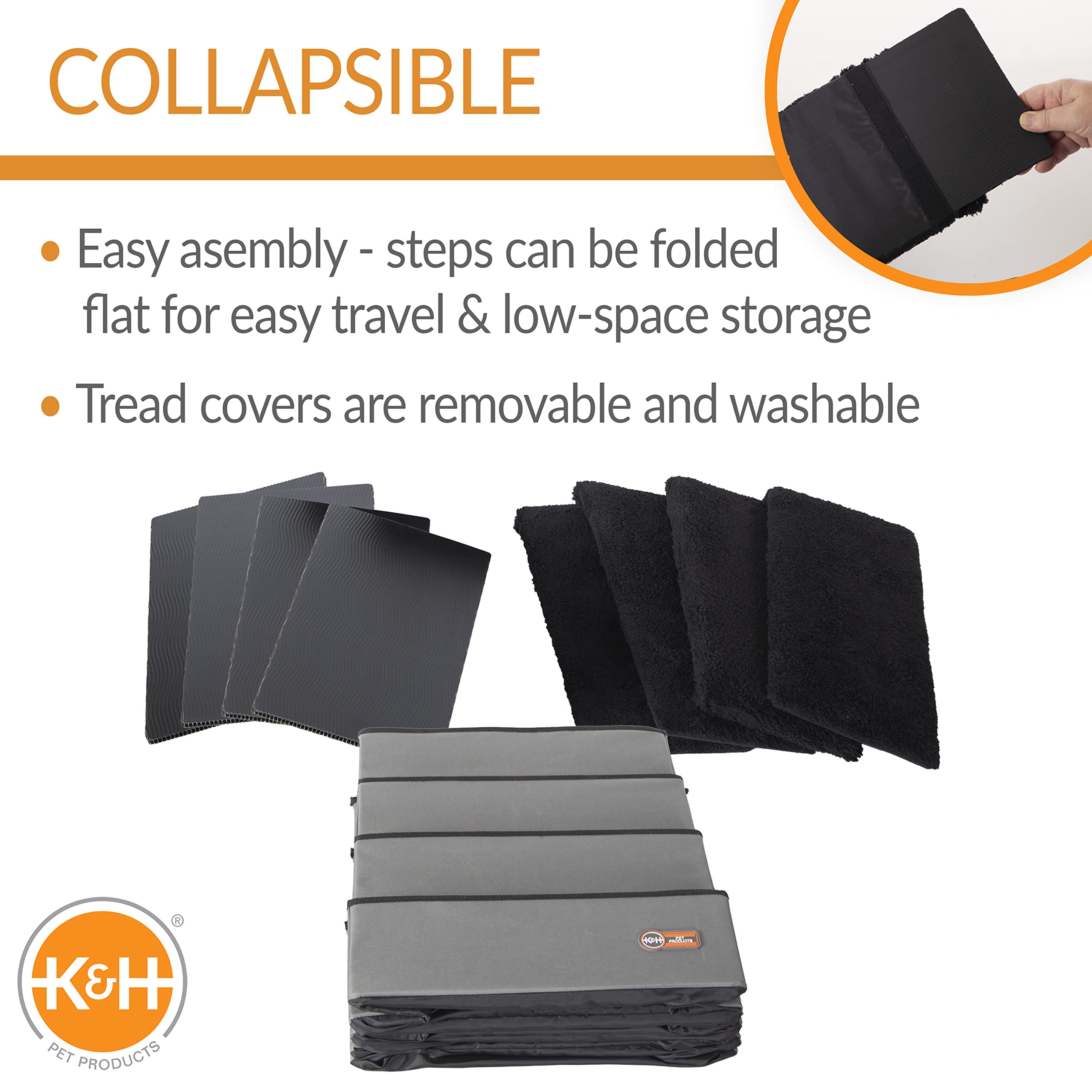 K&H Pet Products 4-Step Pet Stairs with Storage - Gray/Black - Help Small Dogs & Cats Reach Beds & Couches Safely