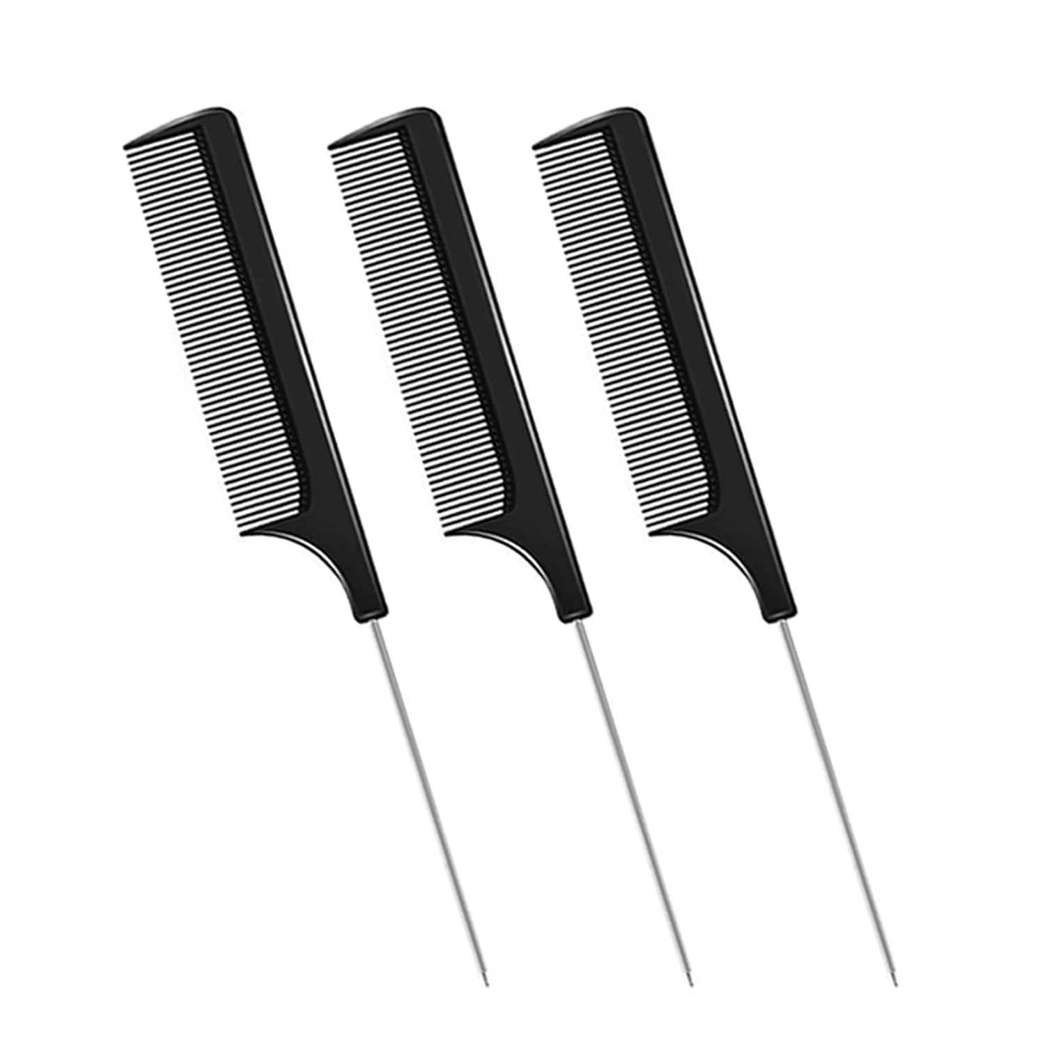 Carbon Fiber Heat Resistant Teasing Comb - Stainless Steel Pintail & Rat Tail Comb for Women & Girls - Professional Hair Styling Tool for Salon, Home Use & Travel (Black)