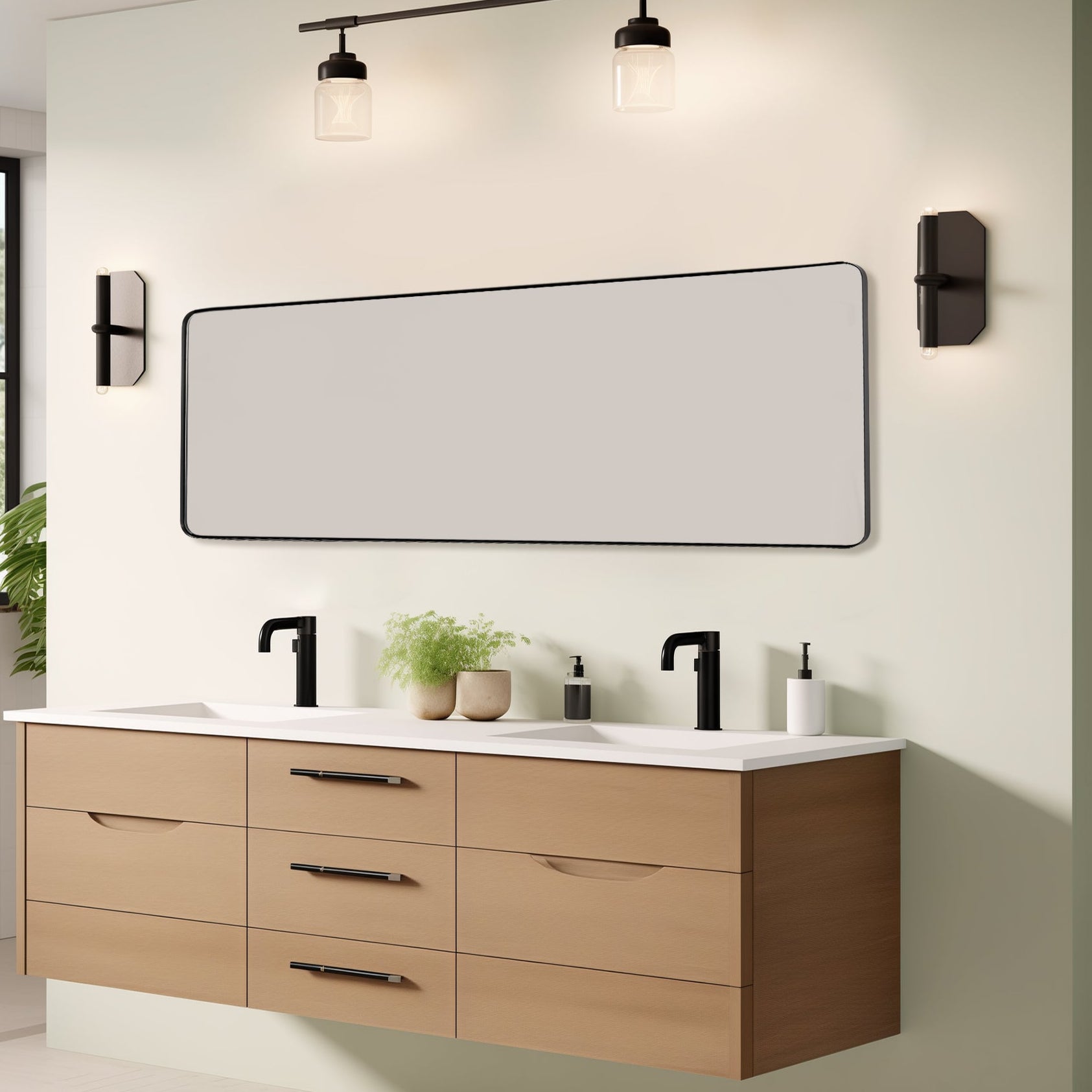 Modern Rounded Rectangle Bathroom Mirror with Stainless Steel Frame - Perfect for Vanity, Wall Decor & Home Decoration