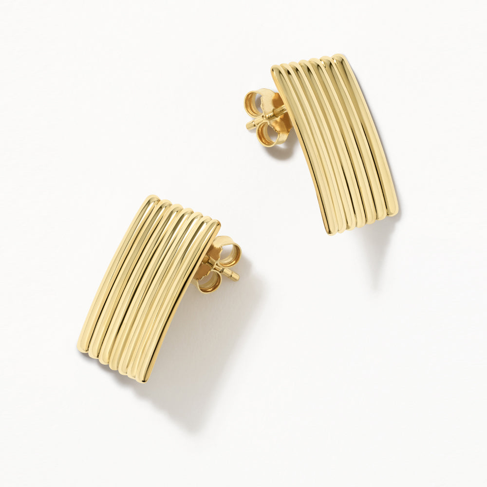 Gold Ribbed Square Stud Earrings for Women - Minimalist Chic Jewelry for Everyday Wear & Special Occasions