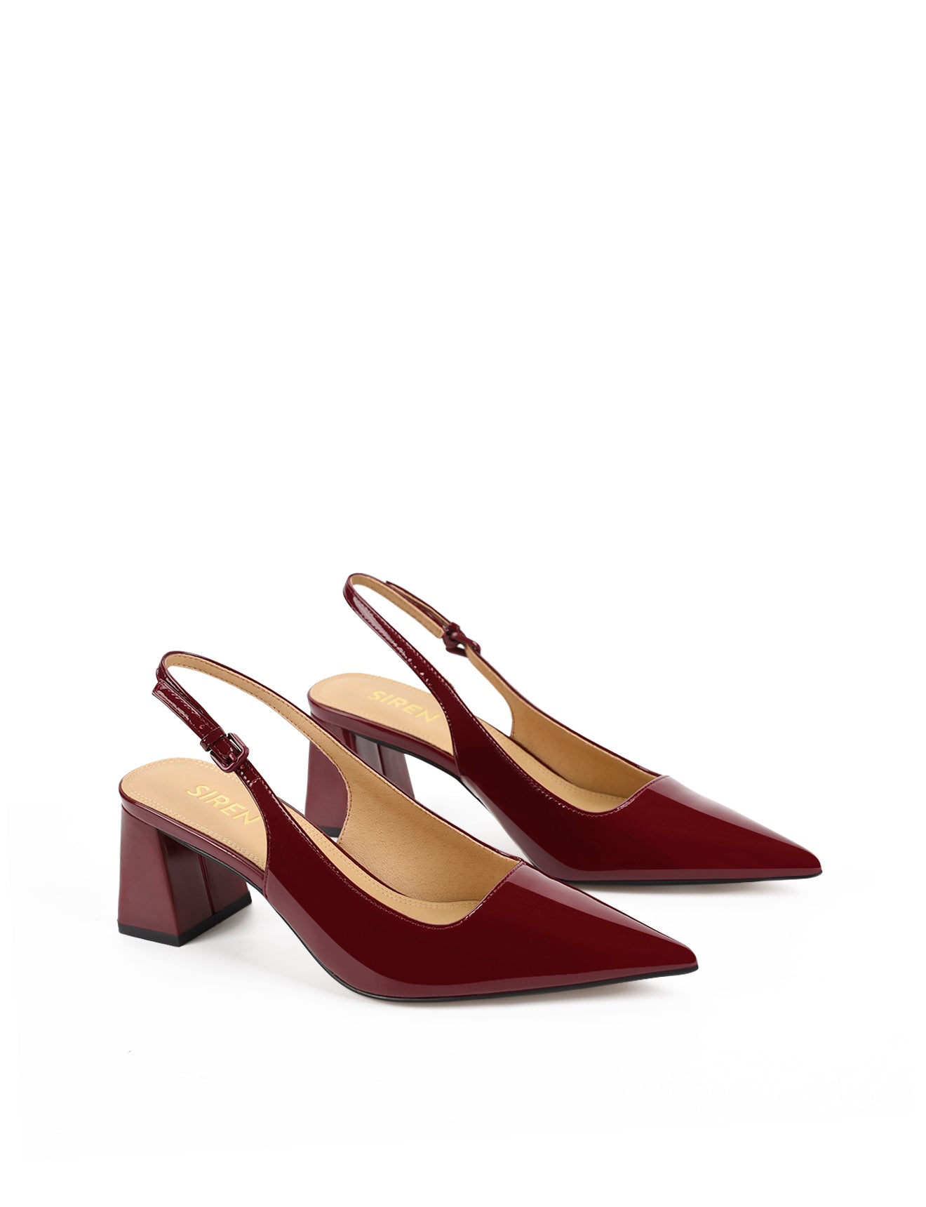 Yarra Pointed Toe Slingback Heels - Red Wine Patent Leather Pumps for Women | Elegant Dress Shoes for Work, Party & Special Occasions