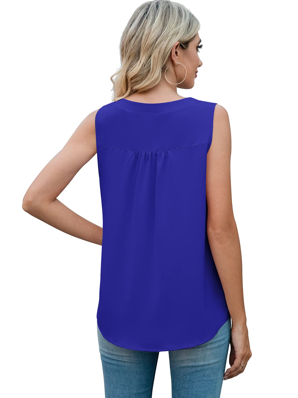 QUEZHU Women's Sleeveless Chiffon Blouse - Summer V-Neck Button Down Shirt for Work & Casual Wear | Lightweight Breathable Office Top, Perfect for Business Meetings, Date Nights and Weekend Outings