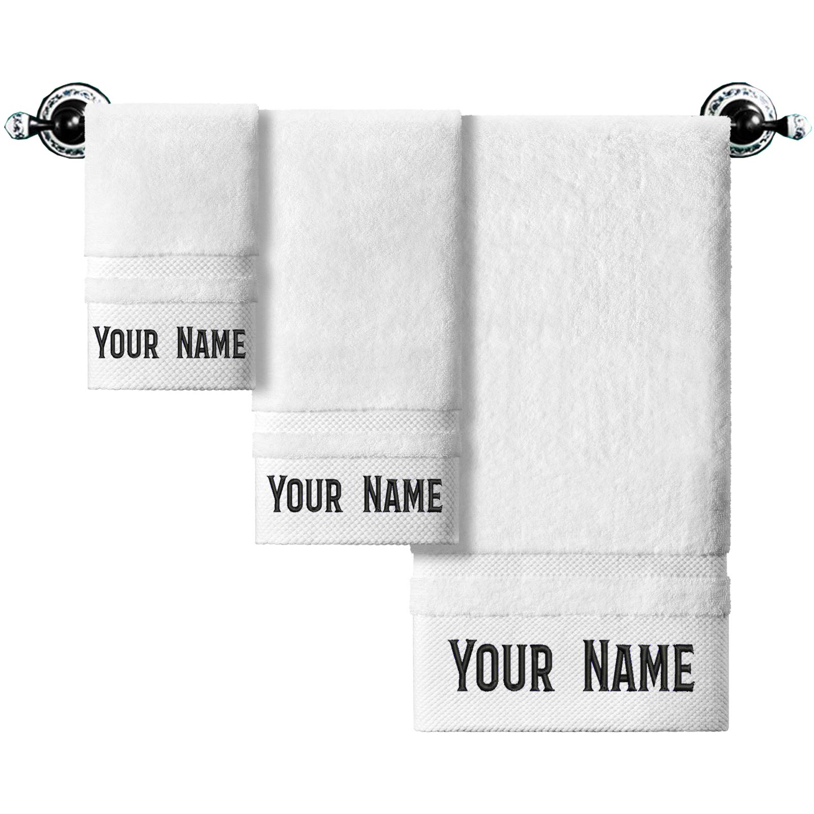 Personalized Monogrammed Bath Towels Set of 3 - 100% Cotton Luxury Embroidered Custom Name Towels for Wedding, Bridal Shower, Anniversary Gifts - Perfect for Bathroom, Spa, Hotel & Home Decor